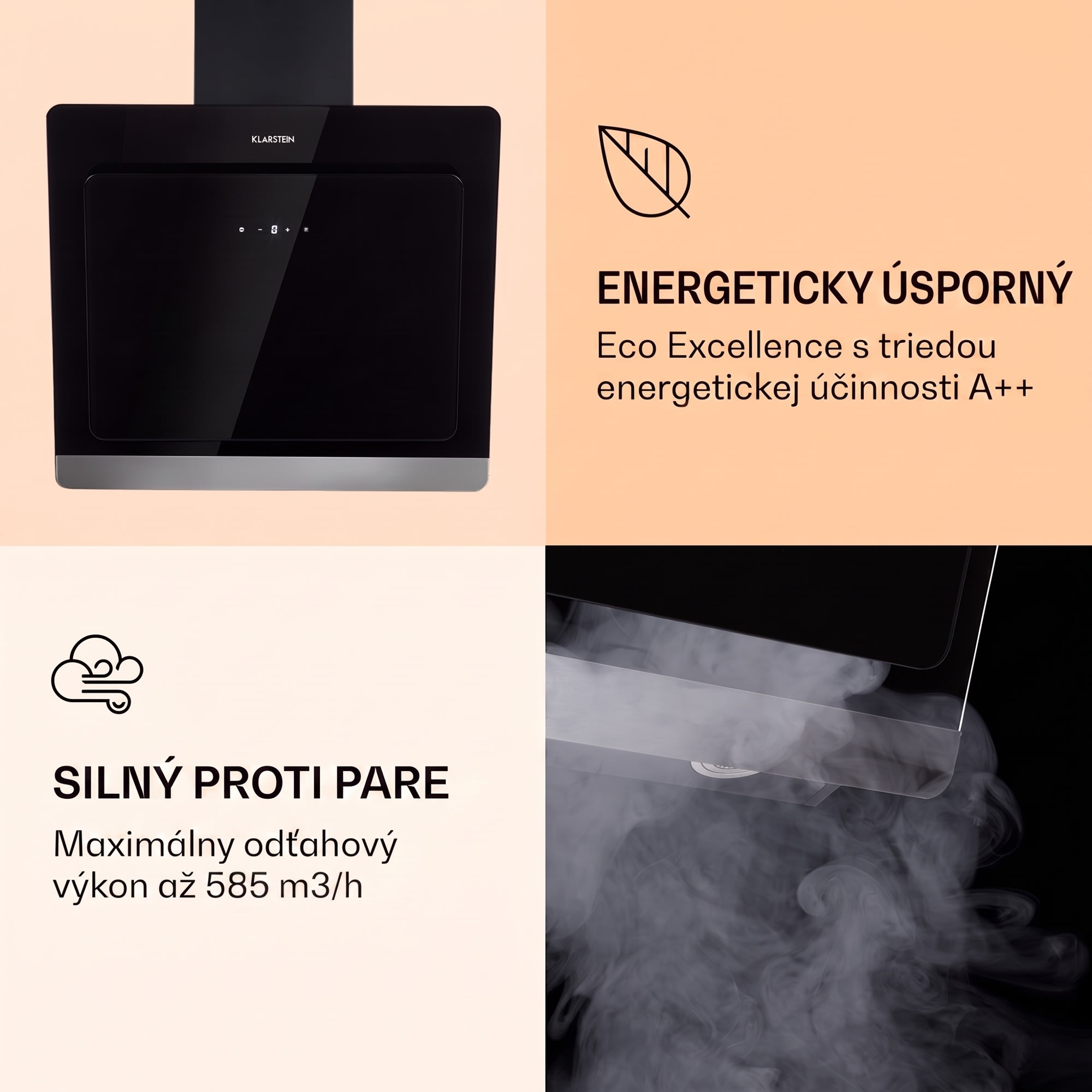 Klarstein Aurora Eco 60, digestor, 60 cm, nástenný, 585 m³/h, A+, dotykové ovládanie, čierny – Obrázok 3