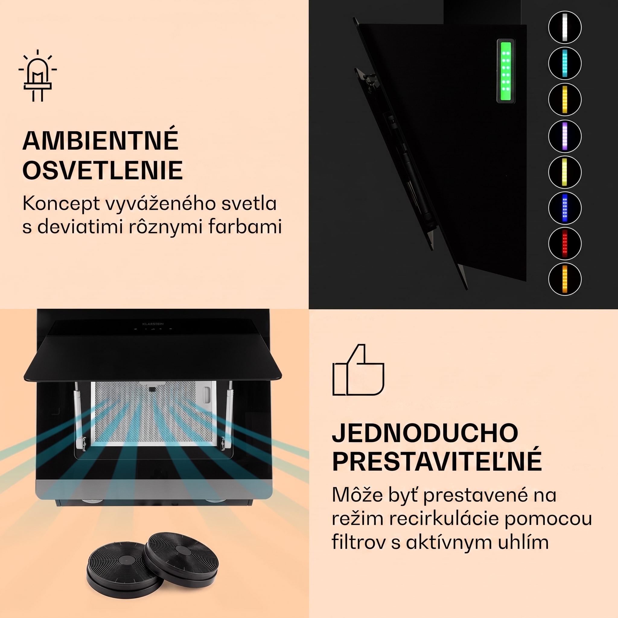 Klarstein Aurora Eco 60, digestor, 60 cm, nástenný, 585 m³/h, A+, dotykové ovládanie, čierny – Obrázok 4