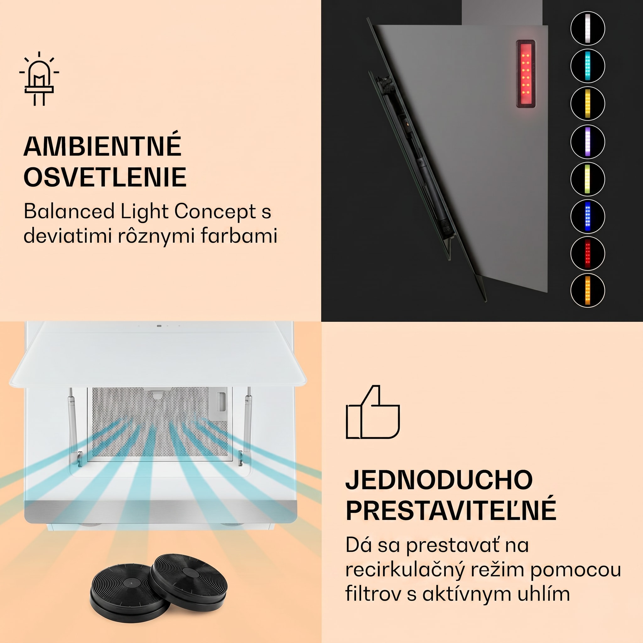 Klarstein Aurora Eco 90, digestor, 90 cm, nástenný, 585 m³/h, A+, dotykové ovládanie, biely – Obrázok 4