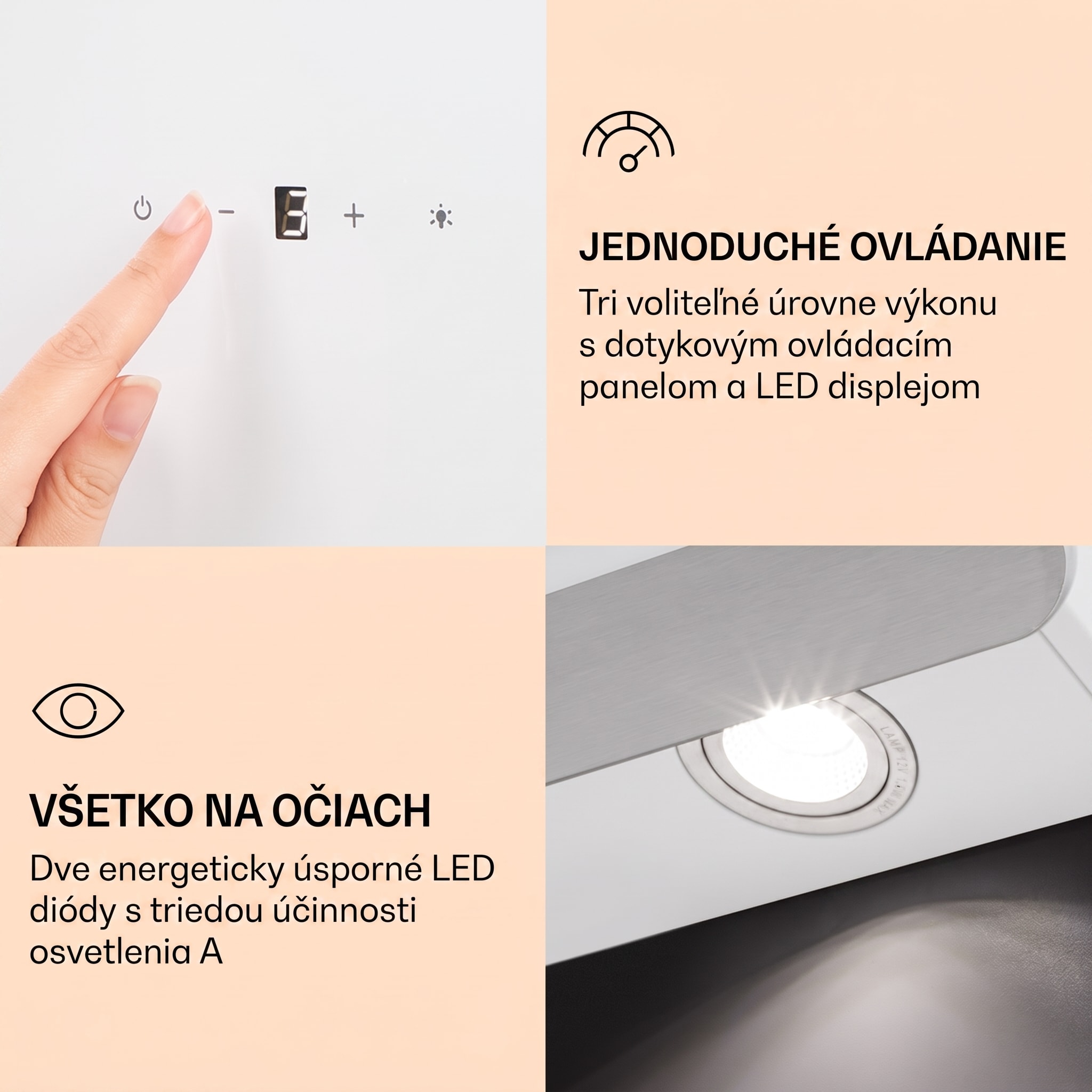 Klarstein Aurora Eco 90, digestor, 90 cm, nástenný, 585 m³/h, A+, dotykové ovládanie, biely – Obrázok 5