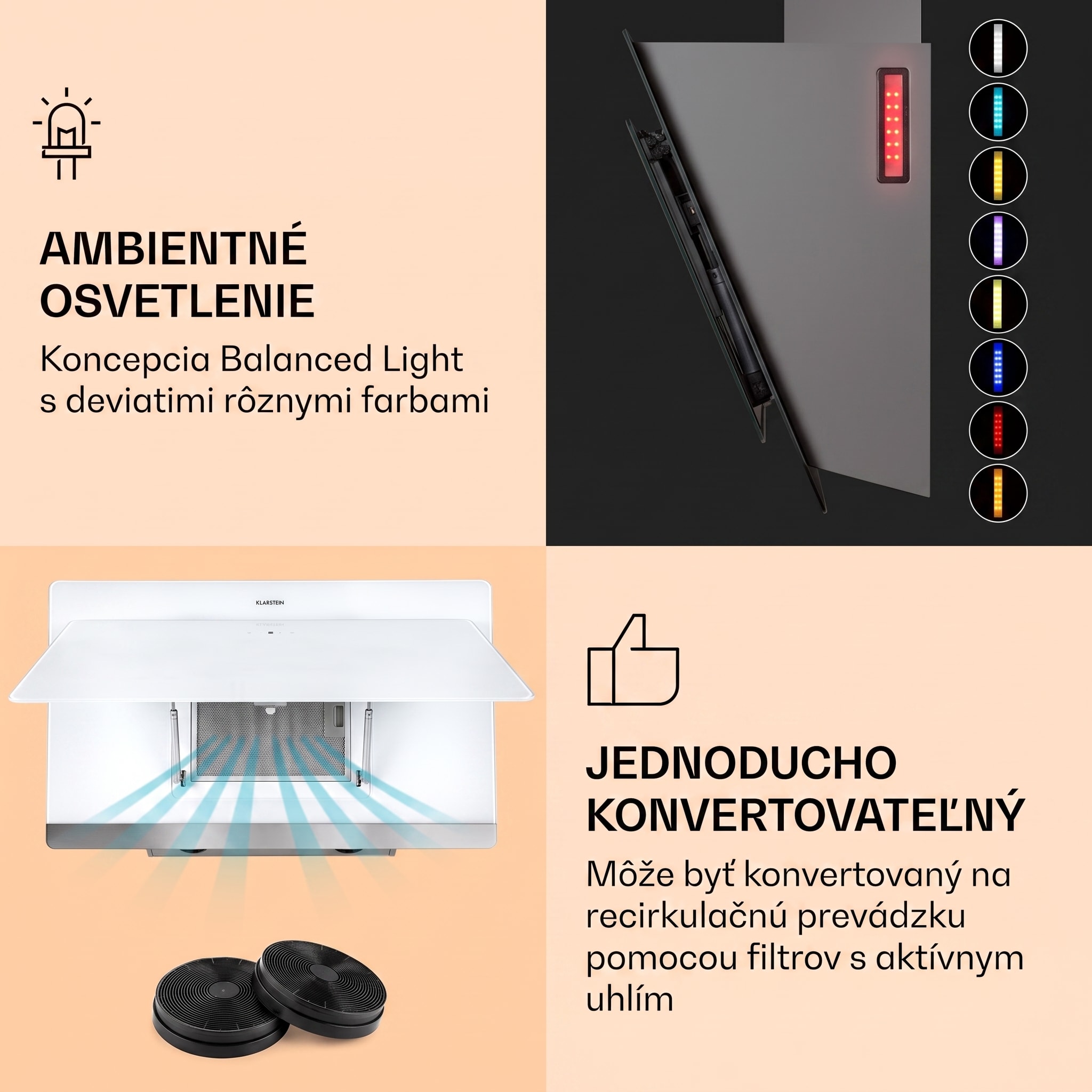 Klarstein Aurora Eco 60, digestor, 60 cm, nástenný, 584 m³/h, A+, dotykové ovládanie, biely – Obrázok 4