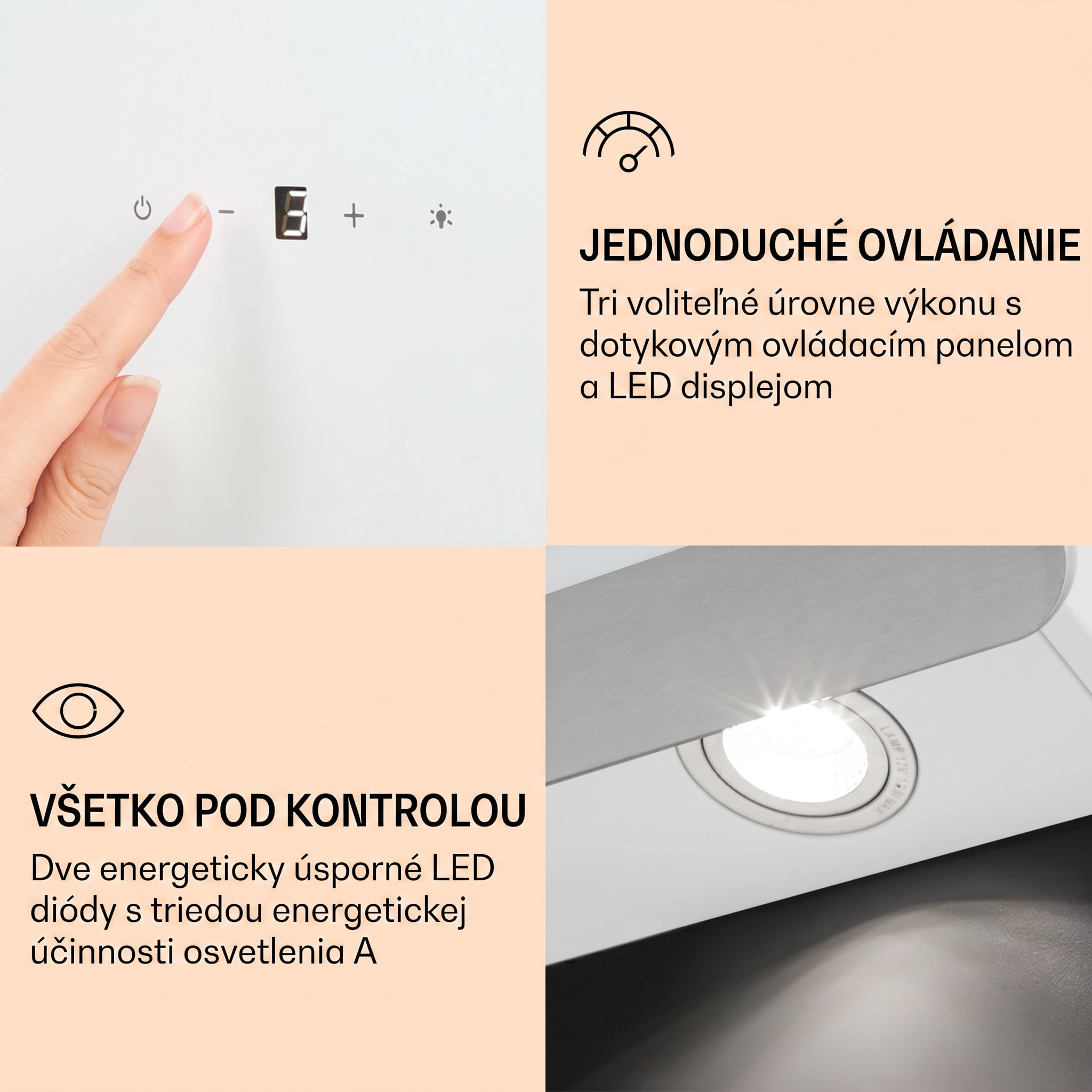 Klarstein Aurora Eco 60, digestor, 60 cm, nástenný, 584 m³/h, A+, dotykové ovládanie, biely – Obrázok 5