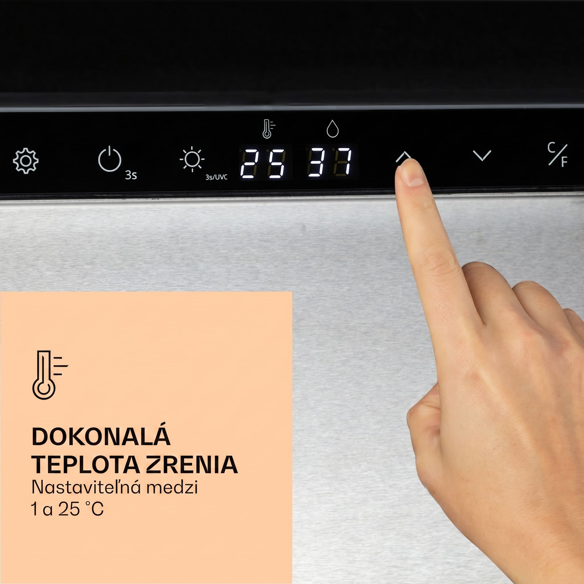 Klarstein Steakhouse Pro 233 Onyx, chladnička na zrenie mäsa, 1 zóna, 233 l, 1-25°C, dotykový displej, panoramatické okno – Obrázok 4