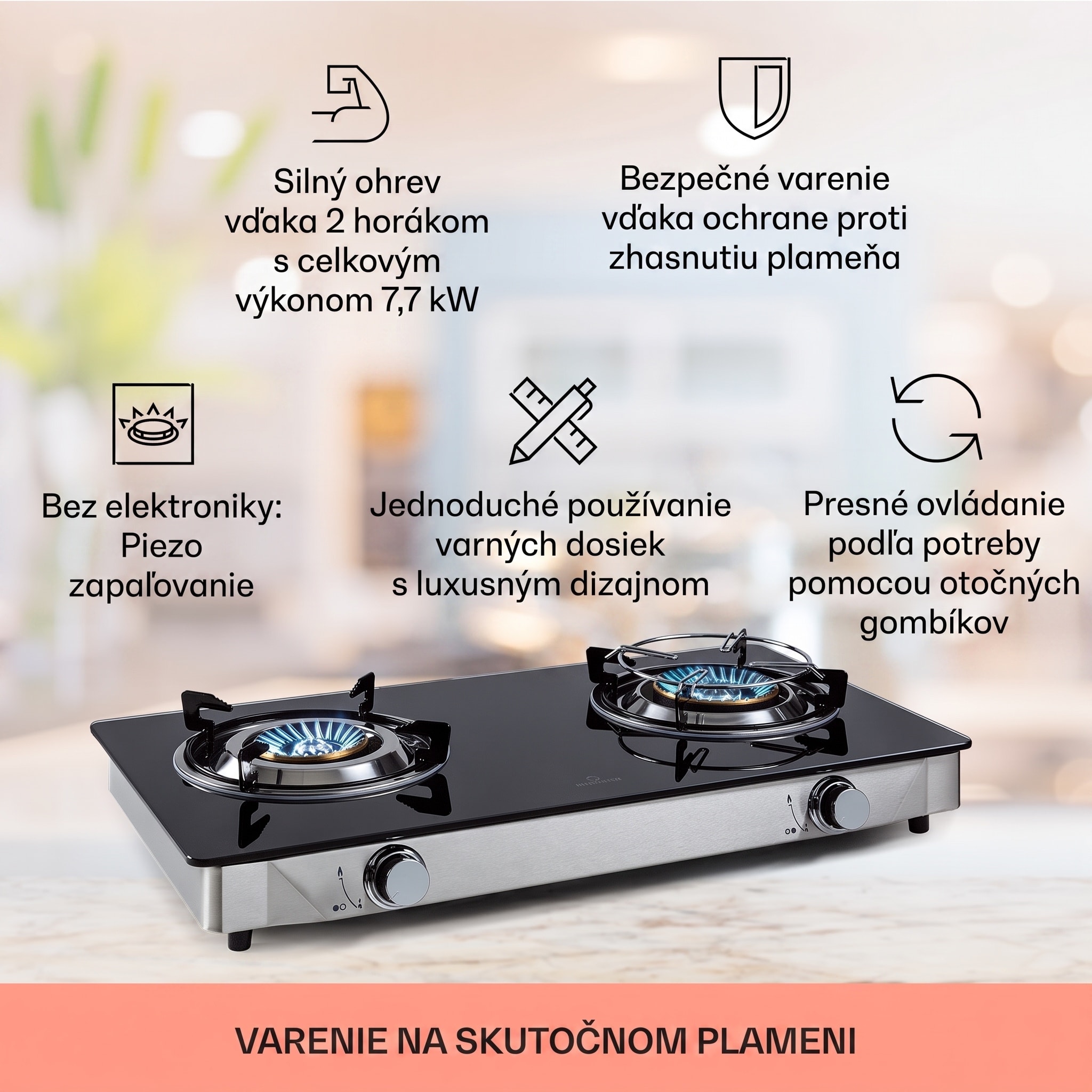 Klarstein Barzona 2, kempingový varič, 2 horáky, 3,4 kW a 4,3 kW, sklenená doska, kryt z nehrdzavejúcej ocele – Obrázok 2