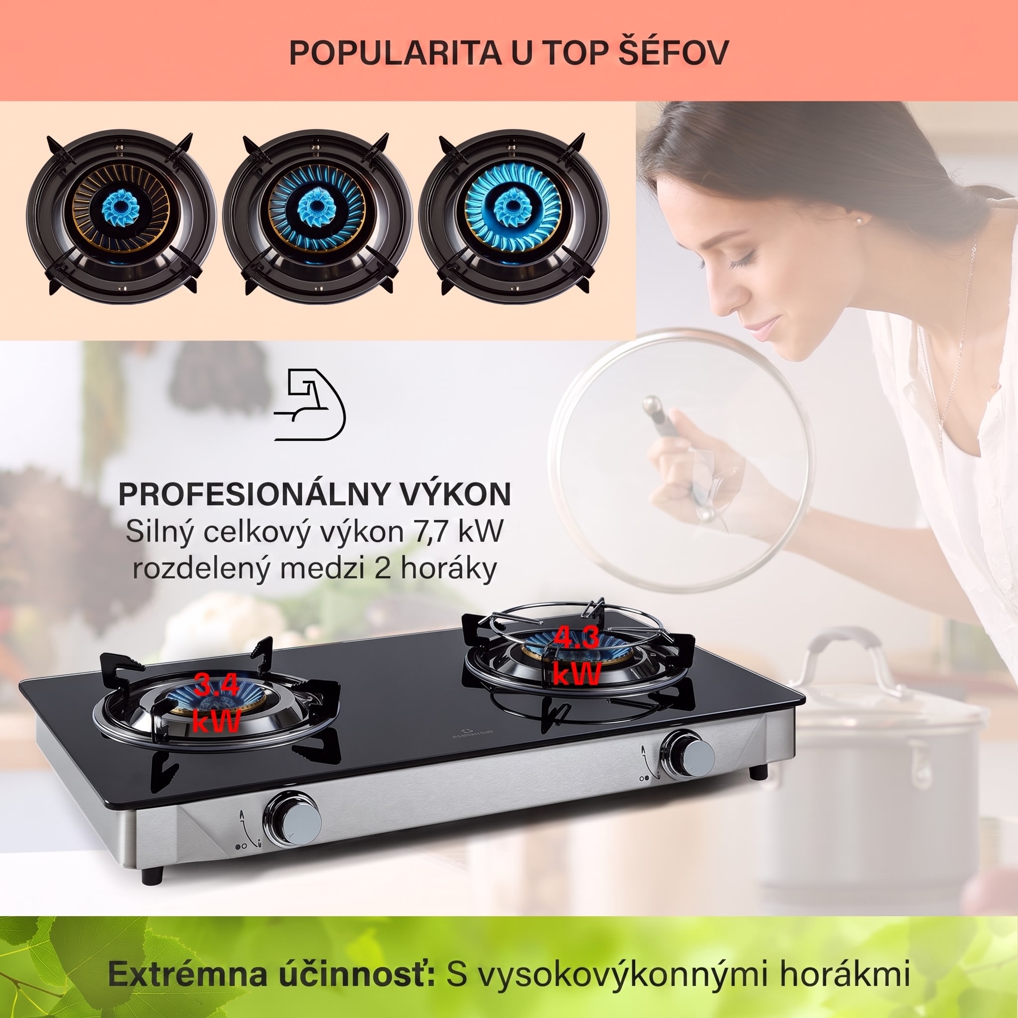 Klarstein Barzona 2, kempingový varič, 2 horáky, 3,4 kW a 4,3 kW, sklenená doska, kryt z nehrdzavejúcej ocele – Obrázok 3