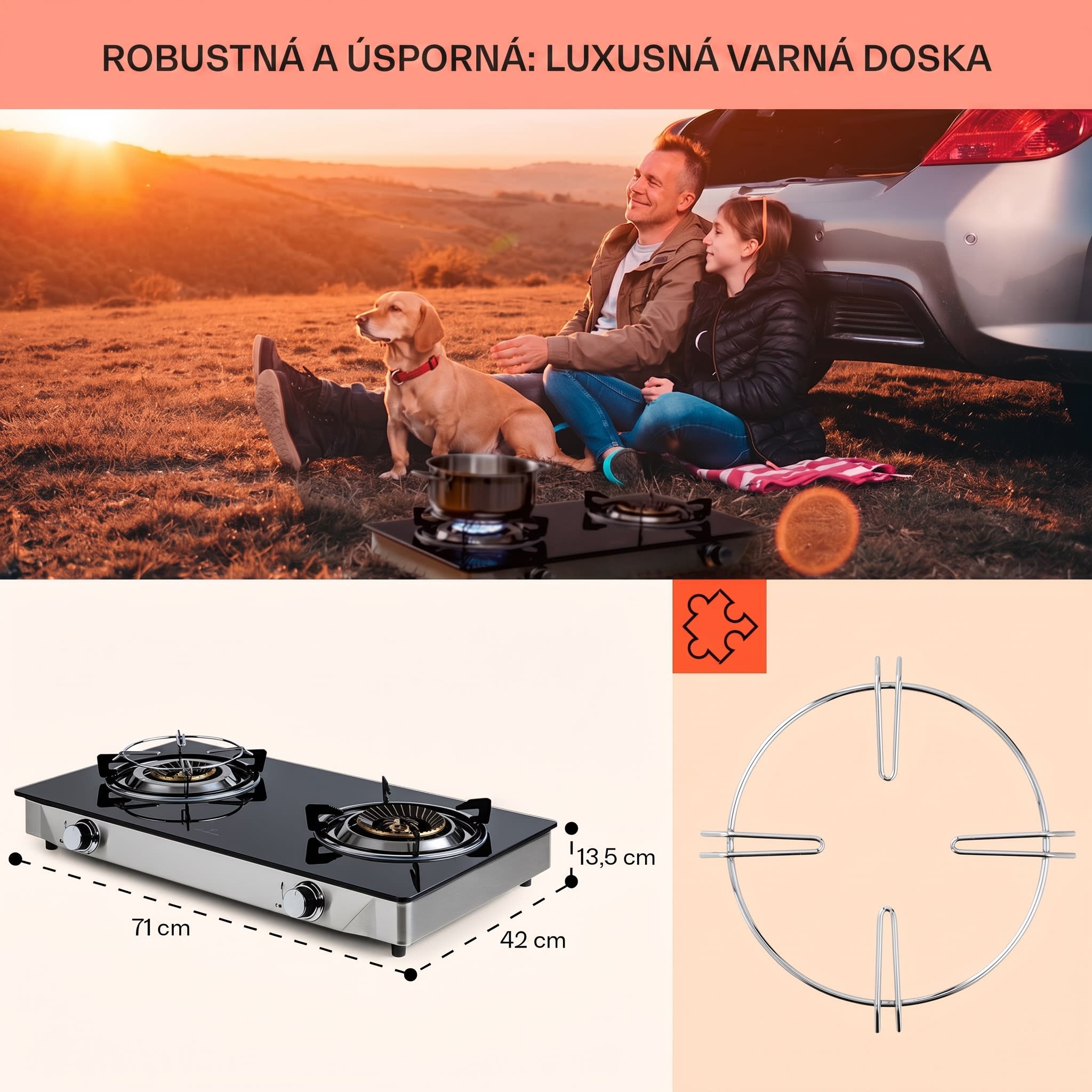 Klarstein Barzona 2, kempingový varič, 2 horáky, 3,4 kW a 4,3 kW, sklenená doska, kryt z nehrdzavejúcej ocele – Obrázok 5