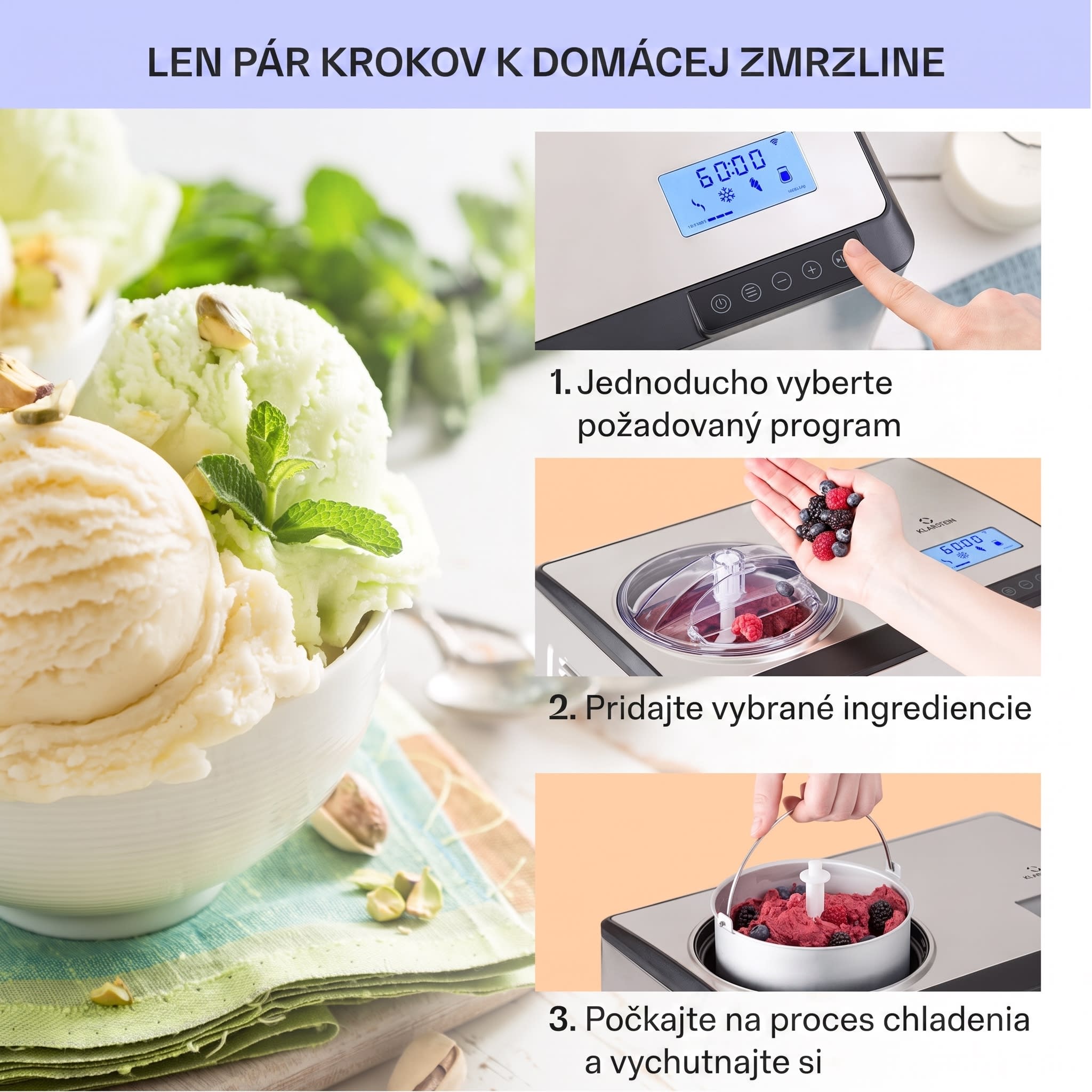 Klarstein Dolce Bacio Smart, zmrzlinovač a jogurtovač, kompresor, 2 l, Wi-Fi, dotykový displej, nehrdzavejúca oceľ – Obrázok 4