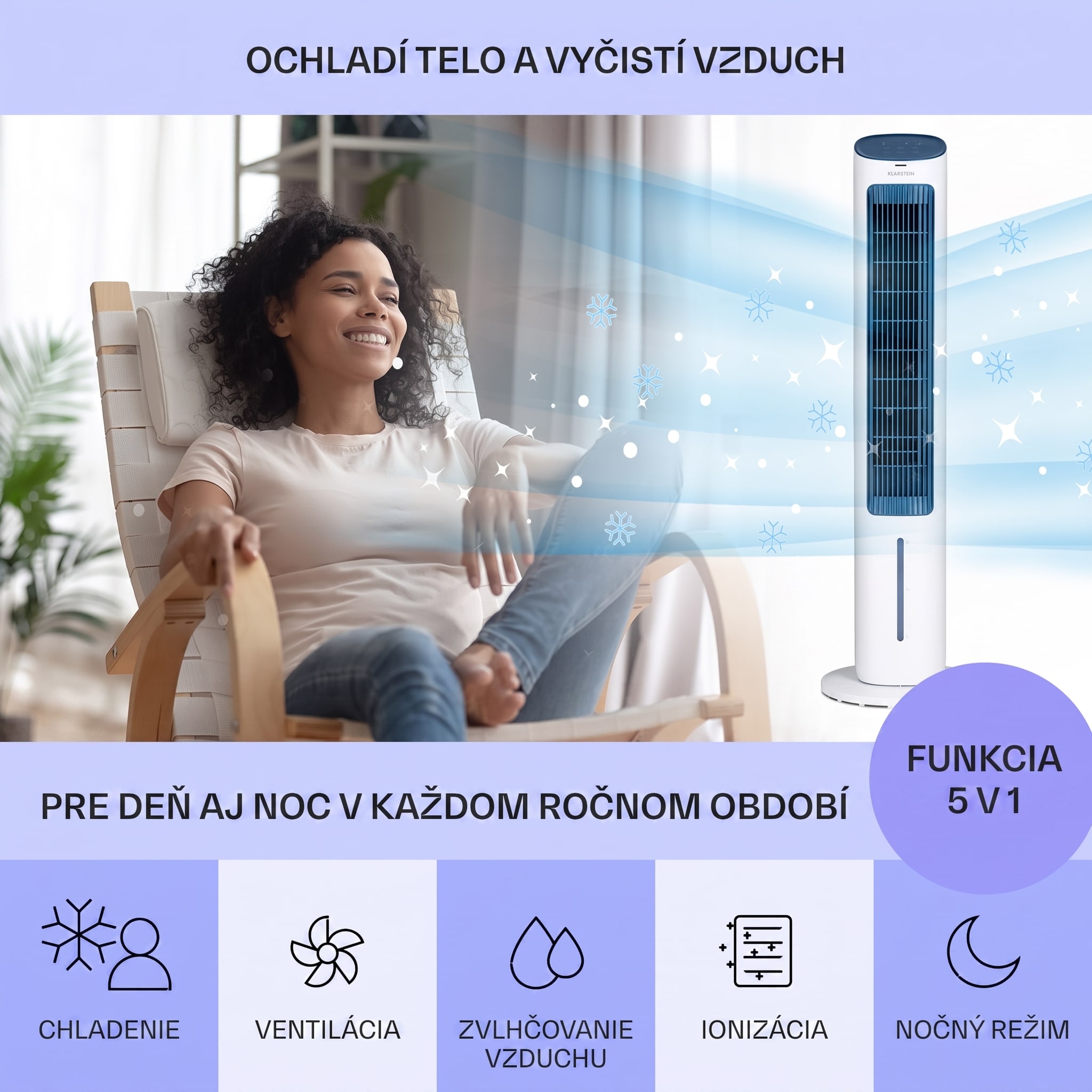 Klarstein Mistral, 5 v 1 ochladzovač vzduchu, ventilátor, zvlhčovač vzduchu, ionizátor, 360 m³/h, diaľkové ovládanie – Obrázok 2
