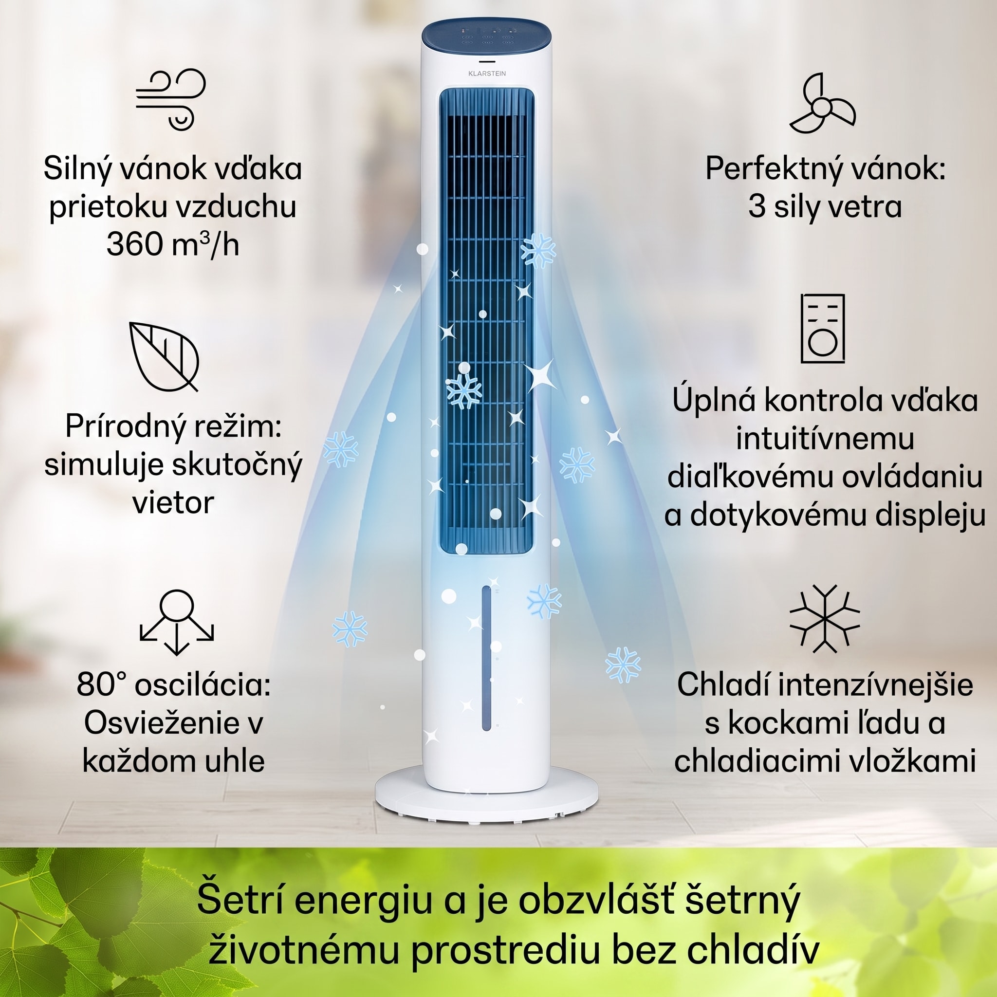 Klarstein Mistral, 5 v 1 ochladzovač vzduchu, ventilátor, zvlhčovač vzduchu, ionizátor, 360 m³/h, diaľkové ovládanie – Obrázok 3