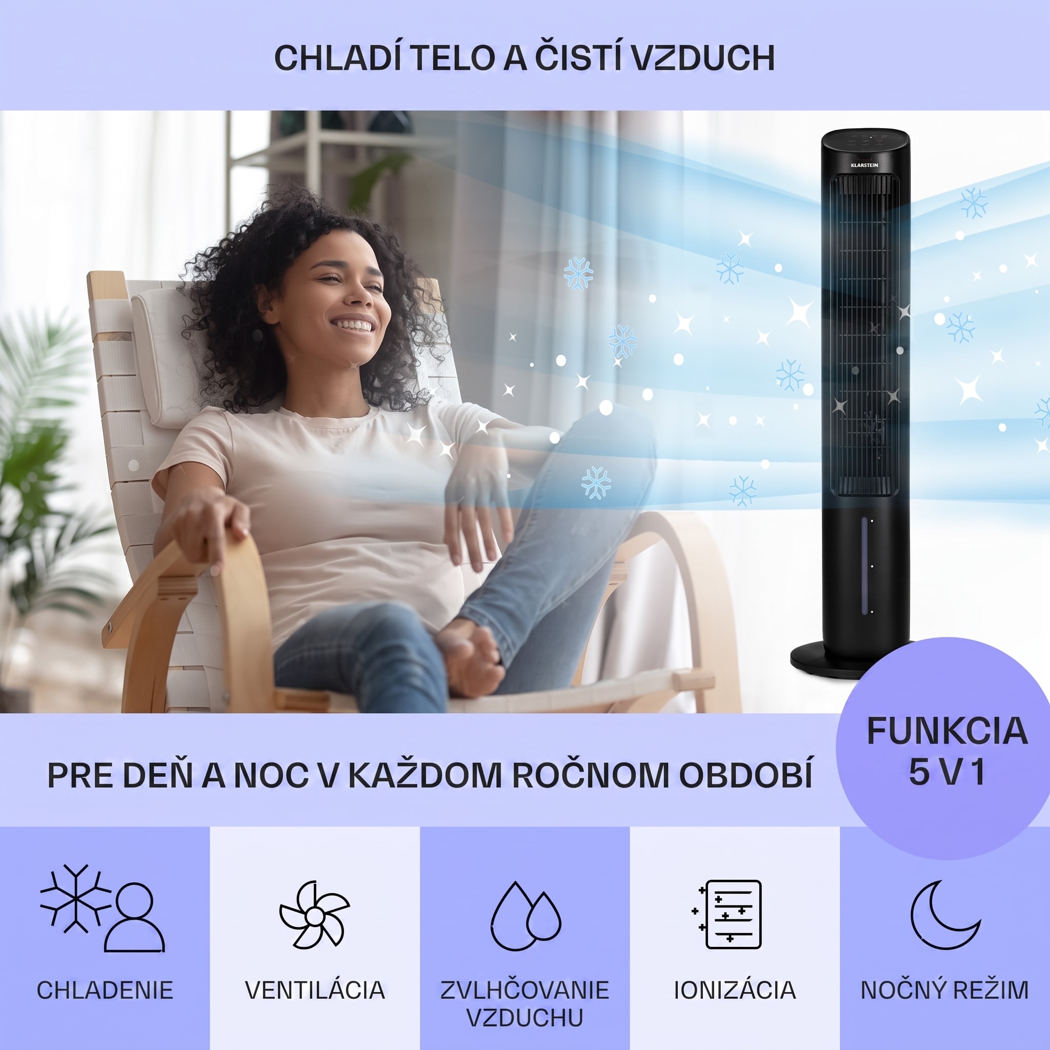 Klarstein Mistral, 5 v 1 ochladzovač vzduchu, ventilátor, zvlhčovač vzduchu, ionizátor, 360 m³/h, diaľkové ovládanie – Obrázok 2