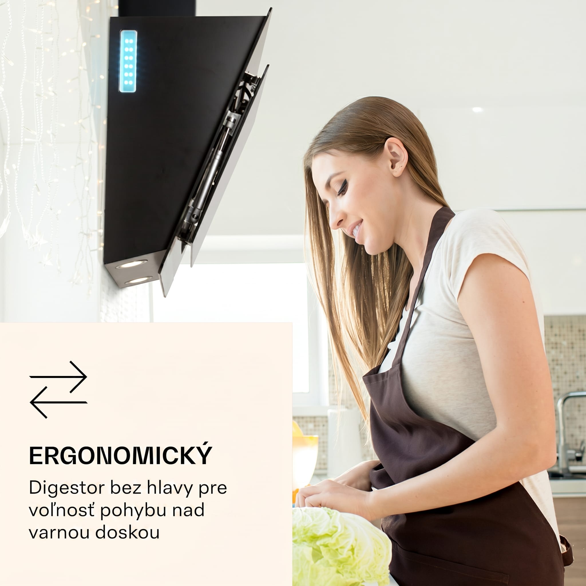 Klarstein Aurora 60 Smart, digestor, 60 cm, komínový, 585 m³/h, LED podsvietenie, A++, biely – Obrázok 2