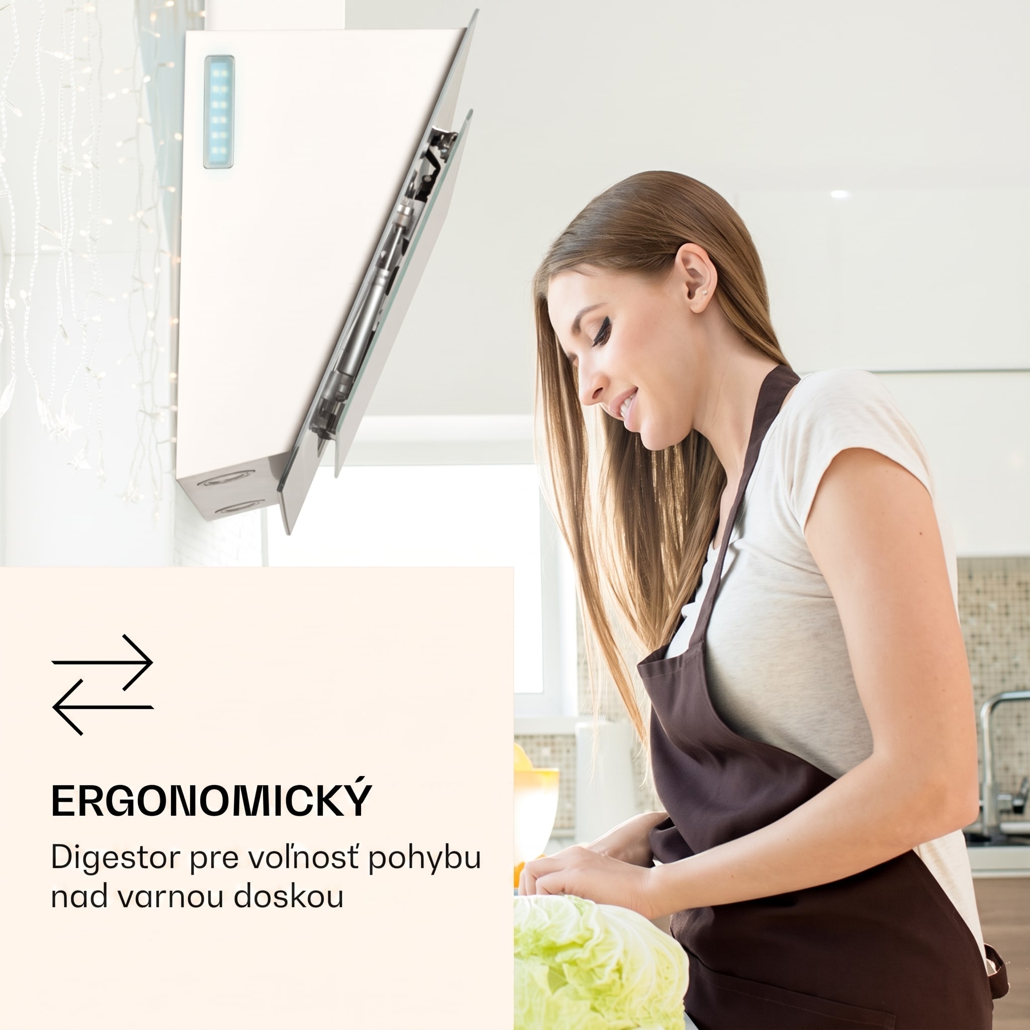 Klarstein Aurora 60 Smart, digestor, 60 cm, komínový, 585 m³/h, LED podsvietenie, A++, biely – Obrázok 2