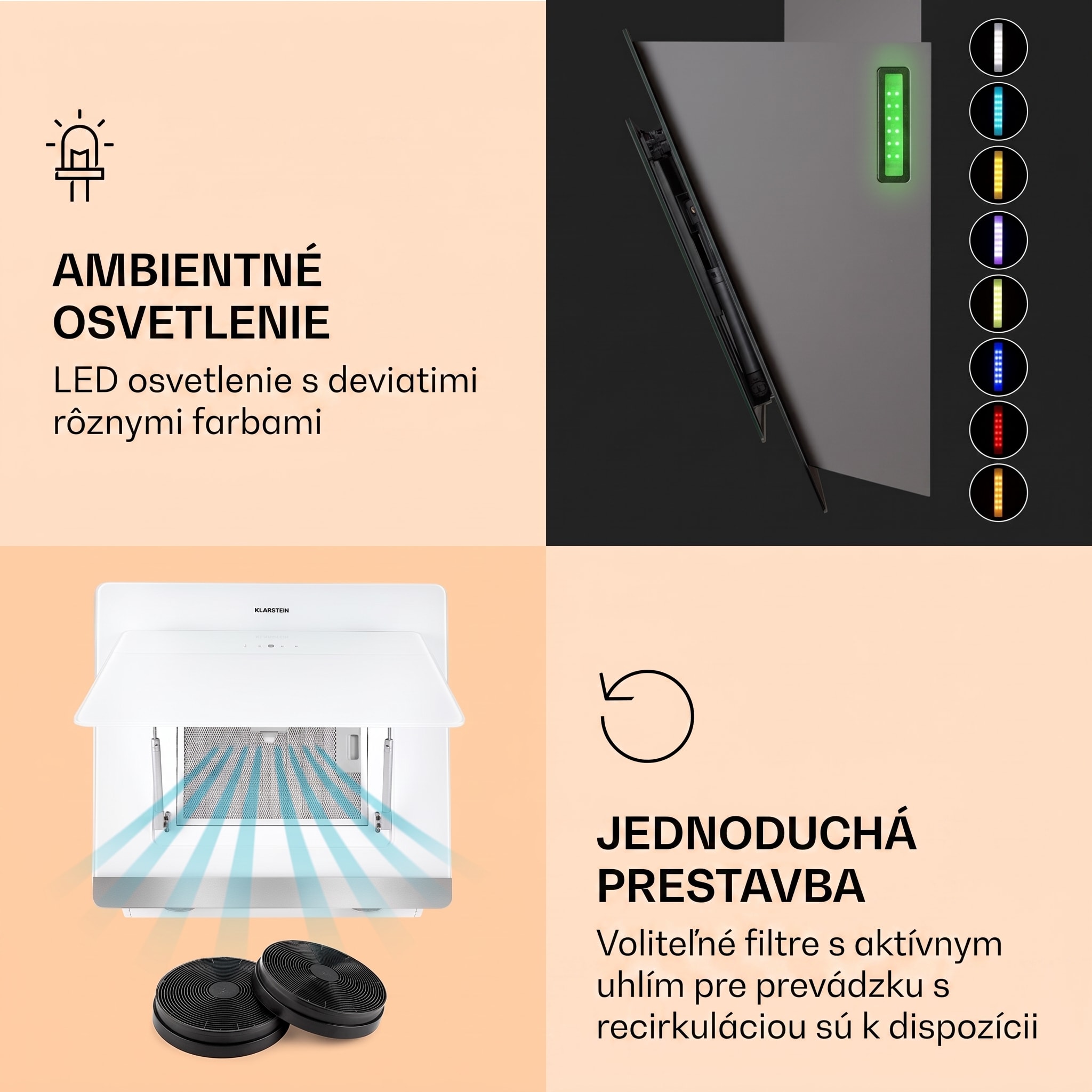 Klarstein Aurora 60 Smart, digestor, 60 cm, komínový, 585 m³/h, LED podsvietenie, A++, biely – Obrázok 5