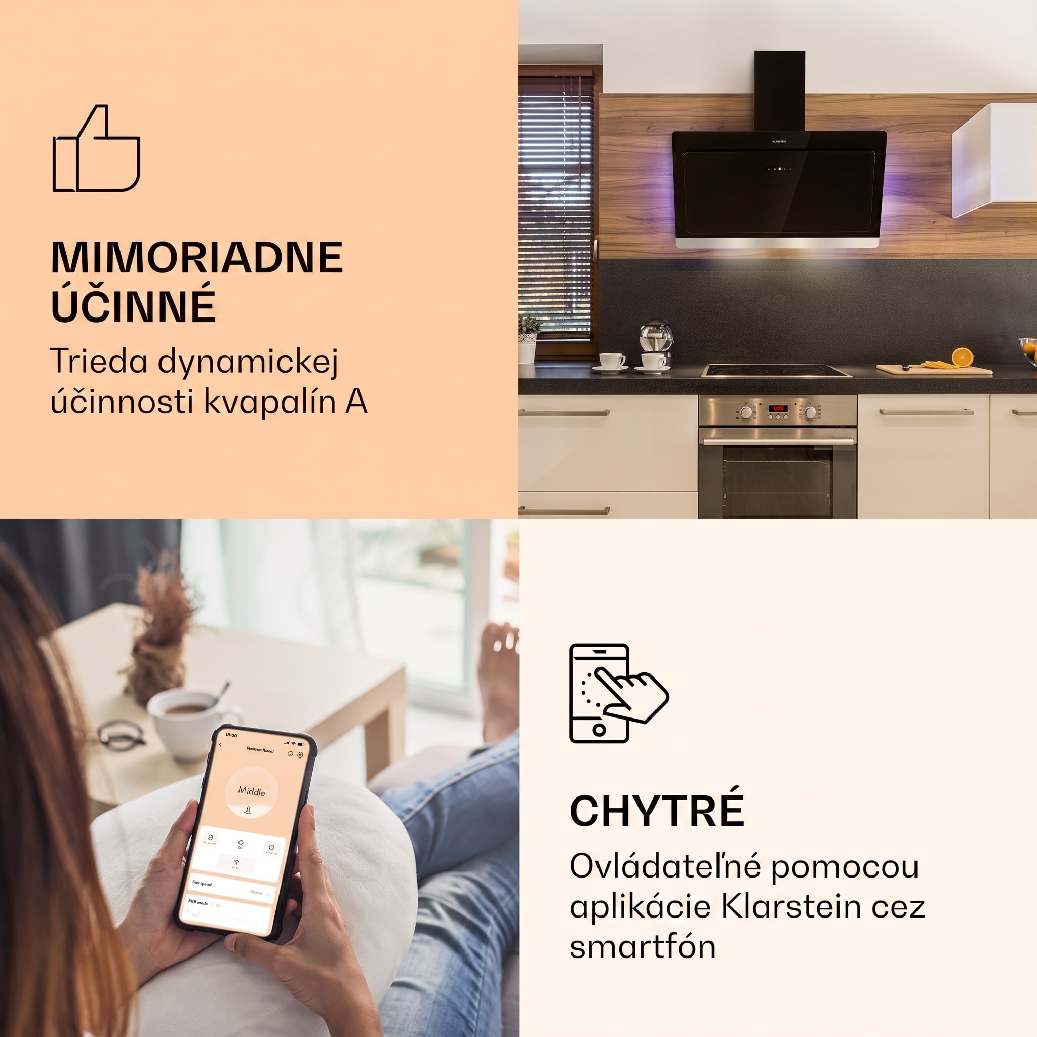 Klarstein Aurora 90 Smart, digestor, 90 cm, komínový, 585 m³/h, LED podsvietenie, A++, biely – Obrázok 3