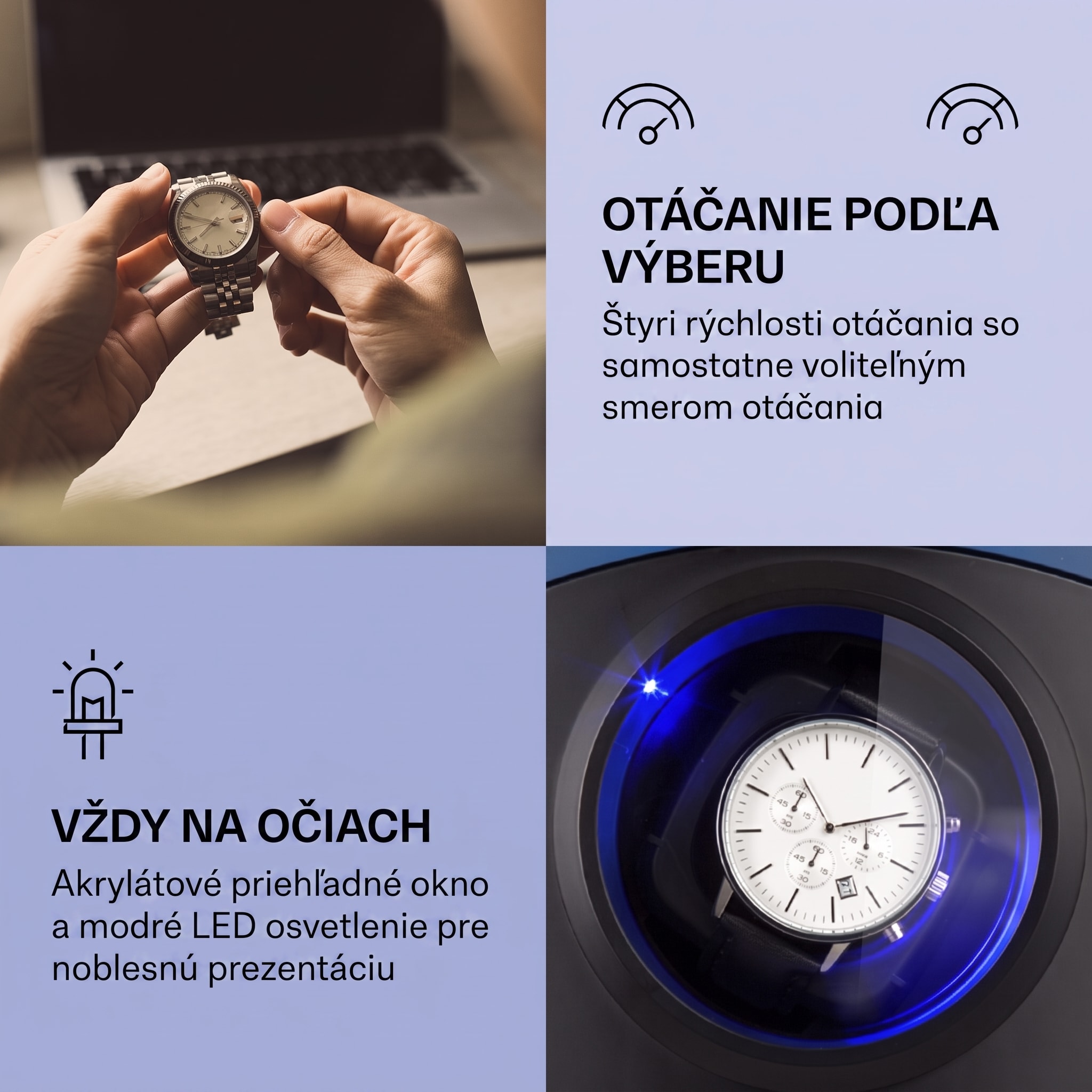 Klarstein St. Gallen Premium, naťahovač na hodinky, 2 hodiniek, 4 rýchlosti, čierny – Obrázok 3