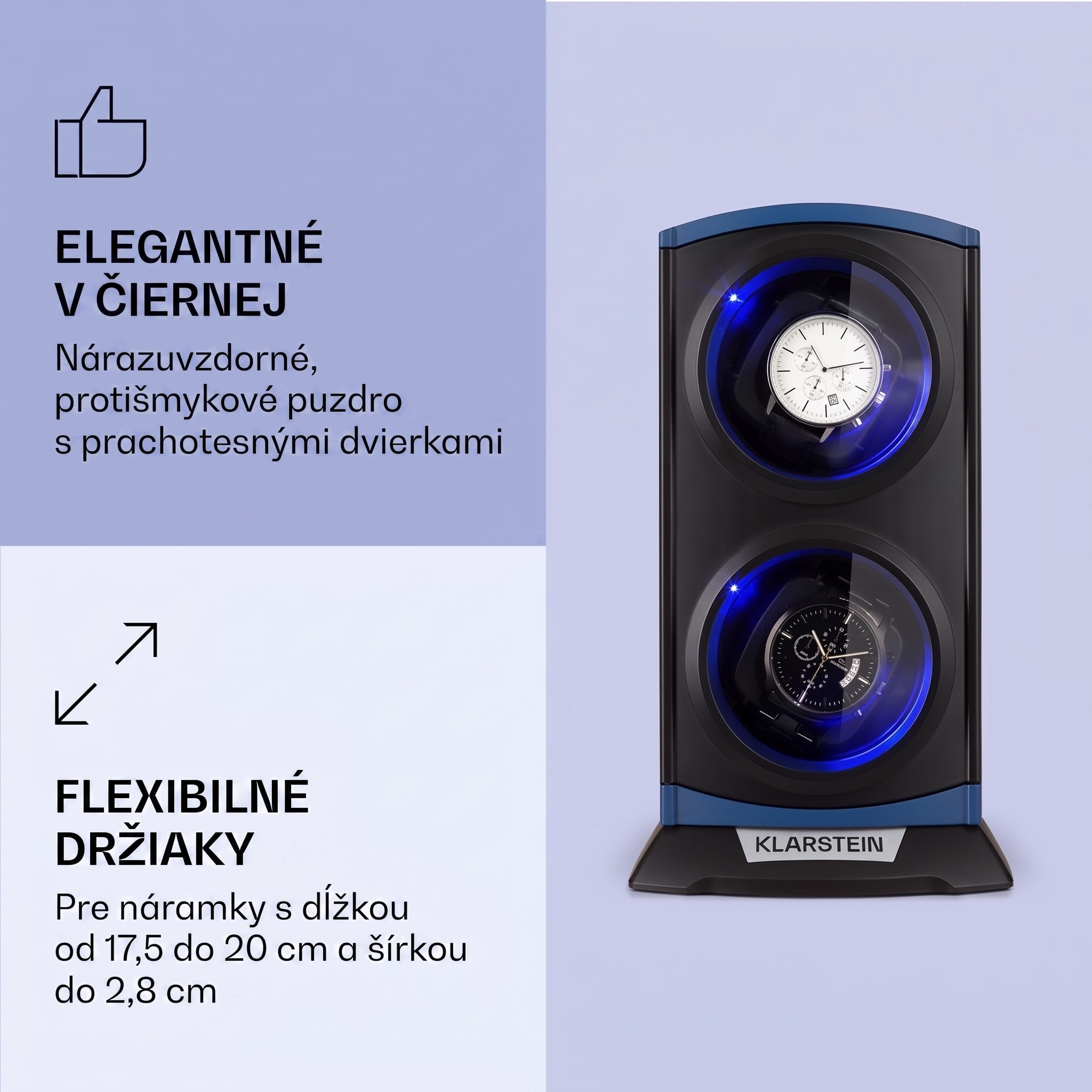 Klarstein St. Gallen Premium, naťahovač na hodinky, 2 hodiniek, 4 rýchlosti, čierny – Obrázok 5