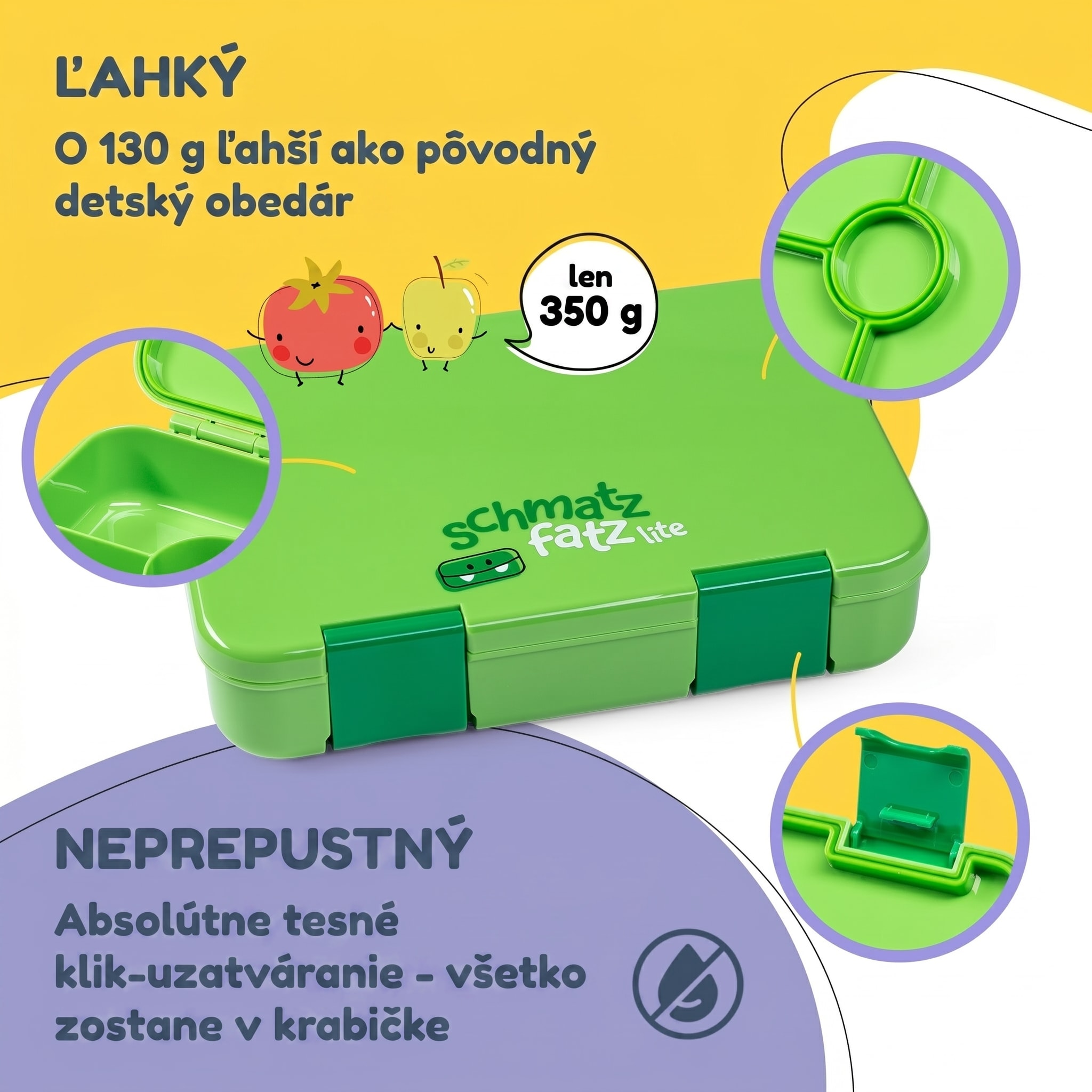 schmatzfatz by Klarstein Lite obedová krabička 6 priehradiek 20,8x4,5x15 cm BPA-free Tritan – Obrázok 3