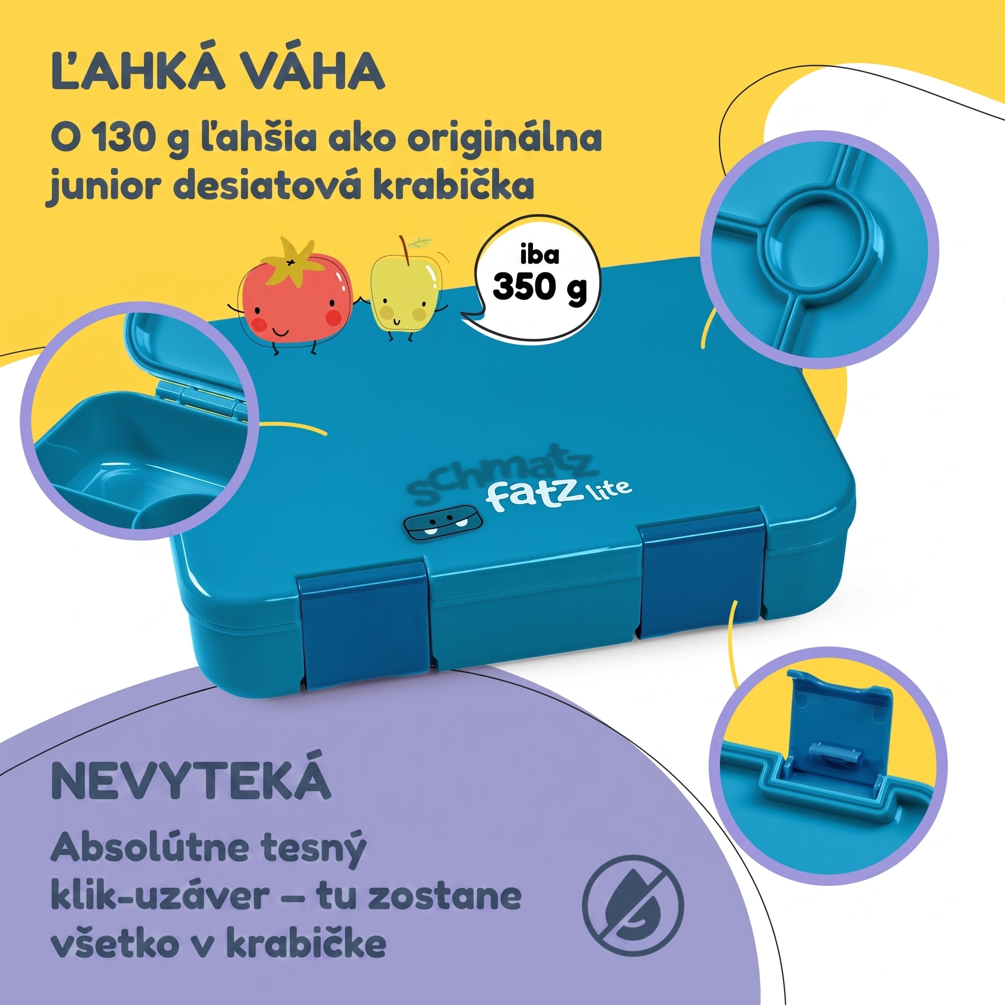 schmatzfatz by Klarstein Lite obedová krabička 6 priehradiek 20,8x4,5x15 cm BPA-free Tritan – Obrázok 3