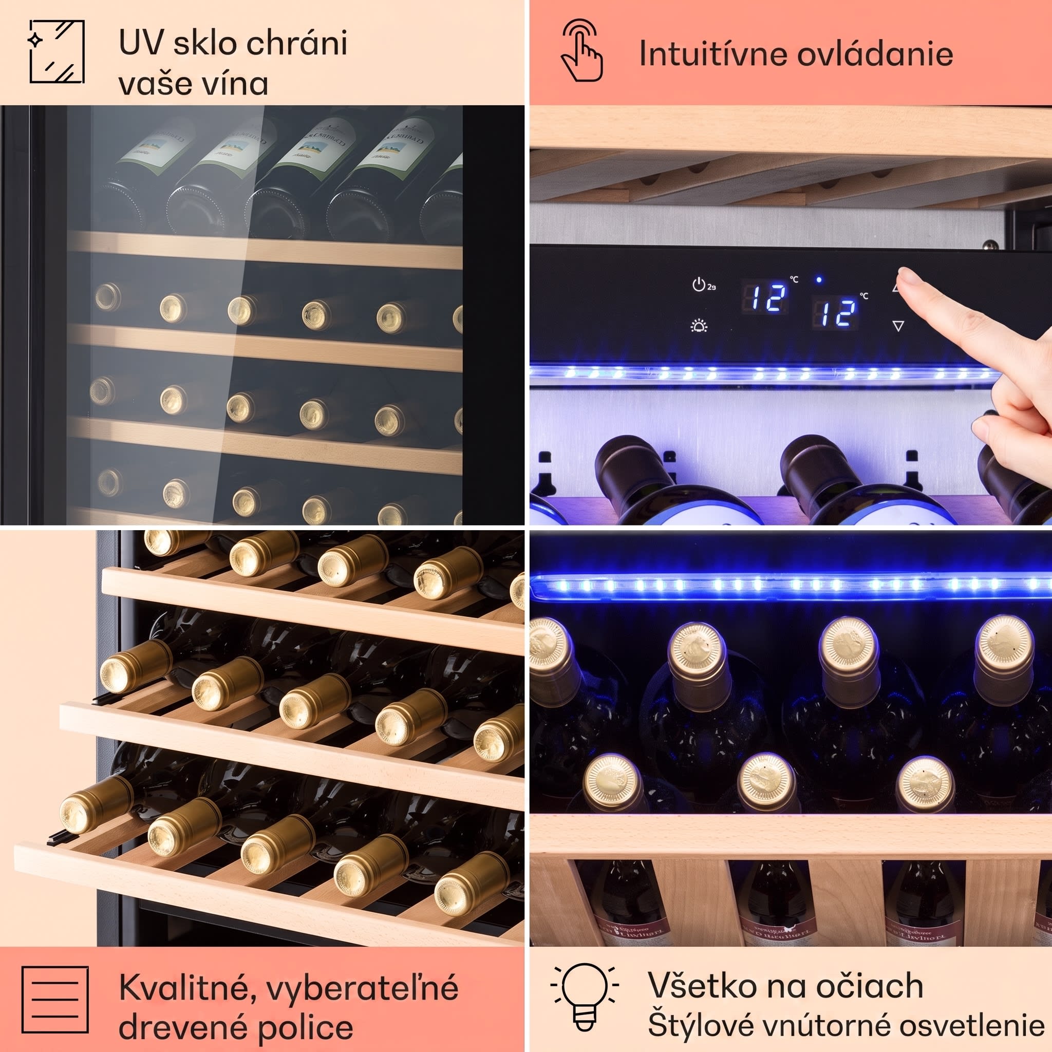 Klarstein Vinsider 89 vstavaná trojica vstavaná vinotéka 5–18 °C dotykové ovládanie drevené police – Obrázok 5