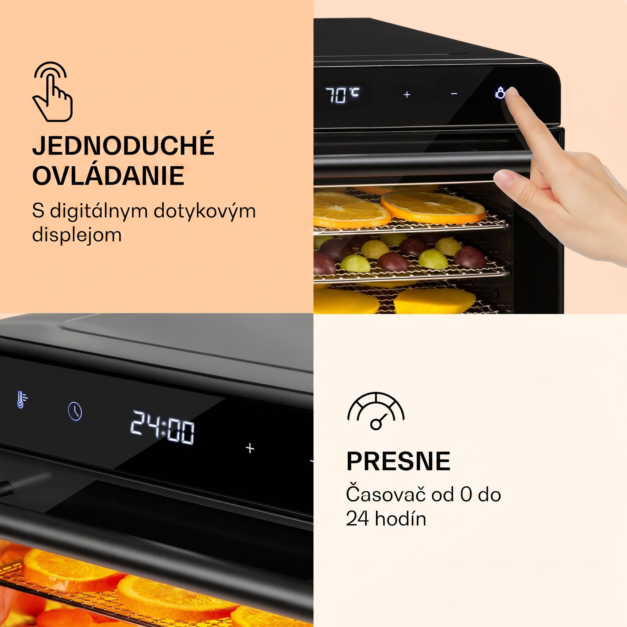 Klarstein Shaftesbury, automatická sušička potravín, 700 W, 35-85°C, časovač, digitálny dotykový displej – Obrázok 3