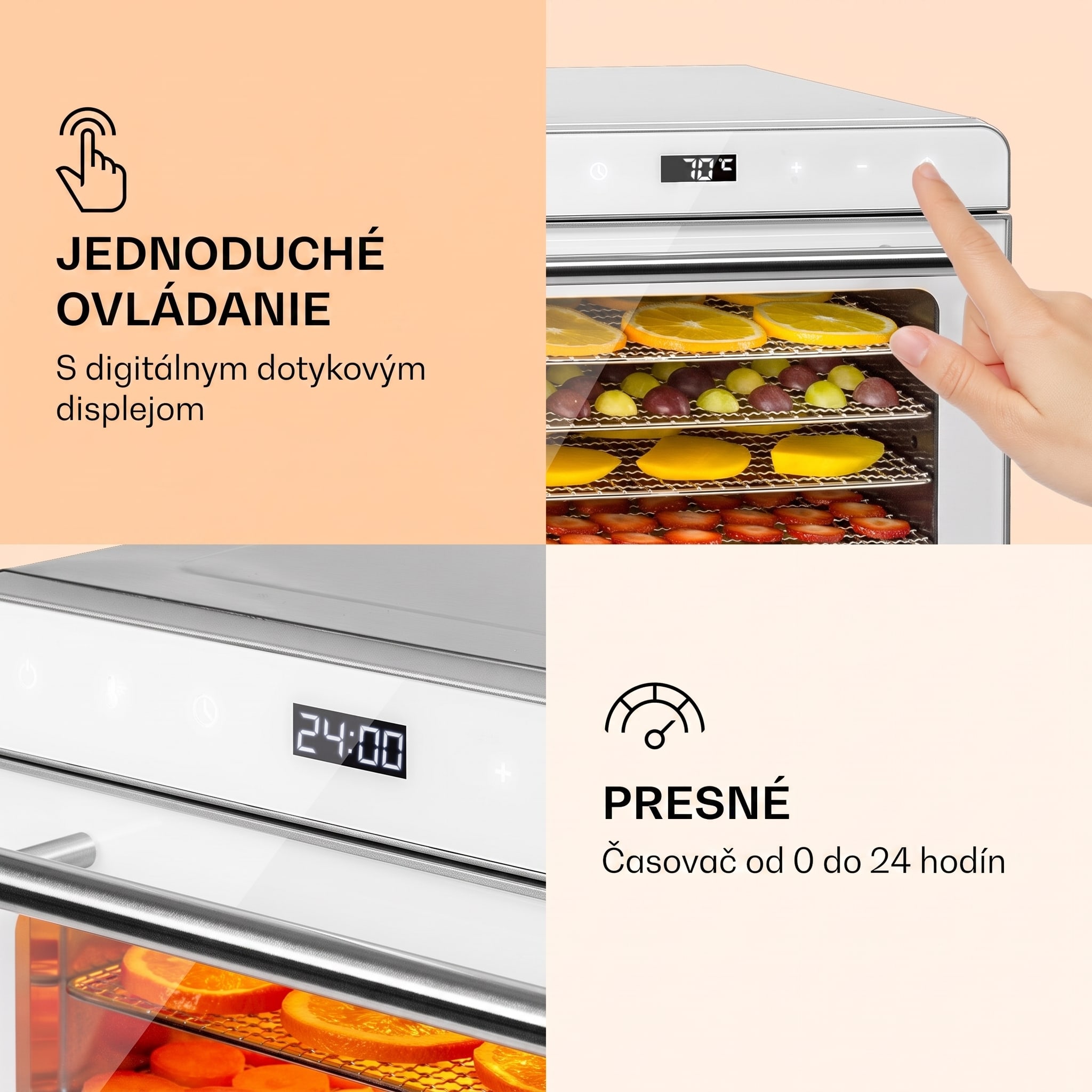 Klarstein Shaftesbury, automatická sušička potravín, 700 W, 35-85°C, časovač, digitálny dotykový displej – Obrázok 3