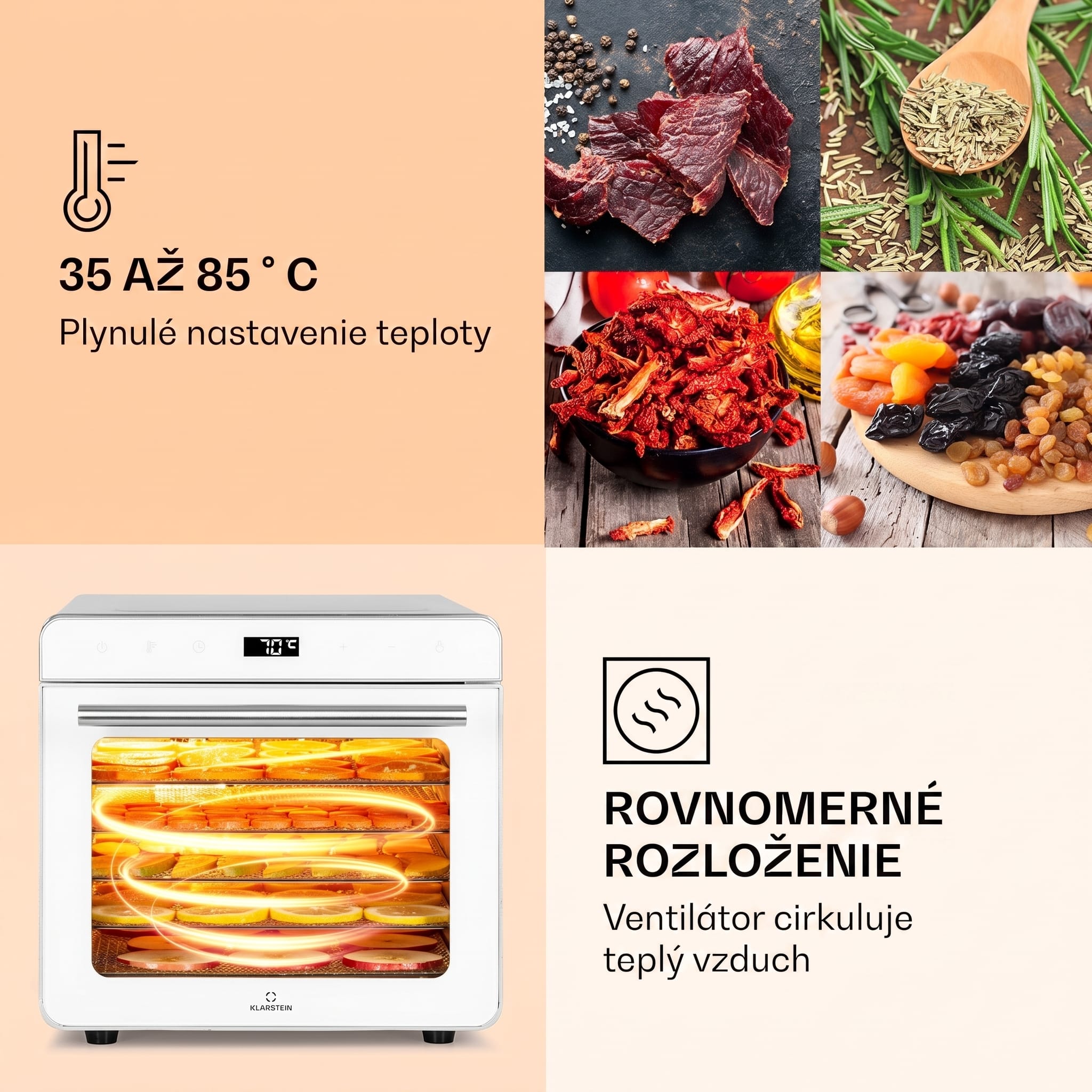 Klarstein Shaftesbury, automatická sušička potravín, 700 W, 35-85°C, časovač, digitálny dotykový displej – Obrázok 4