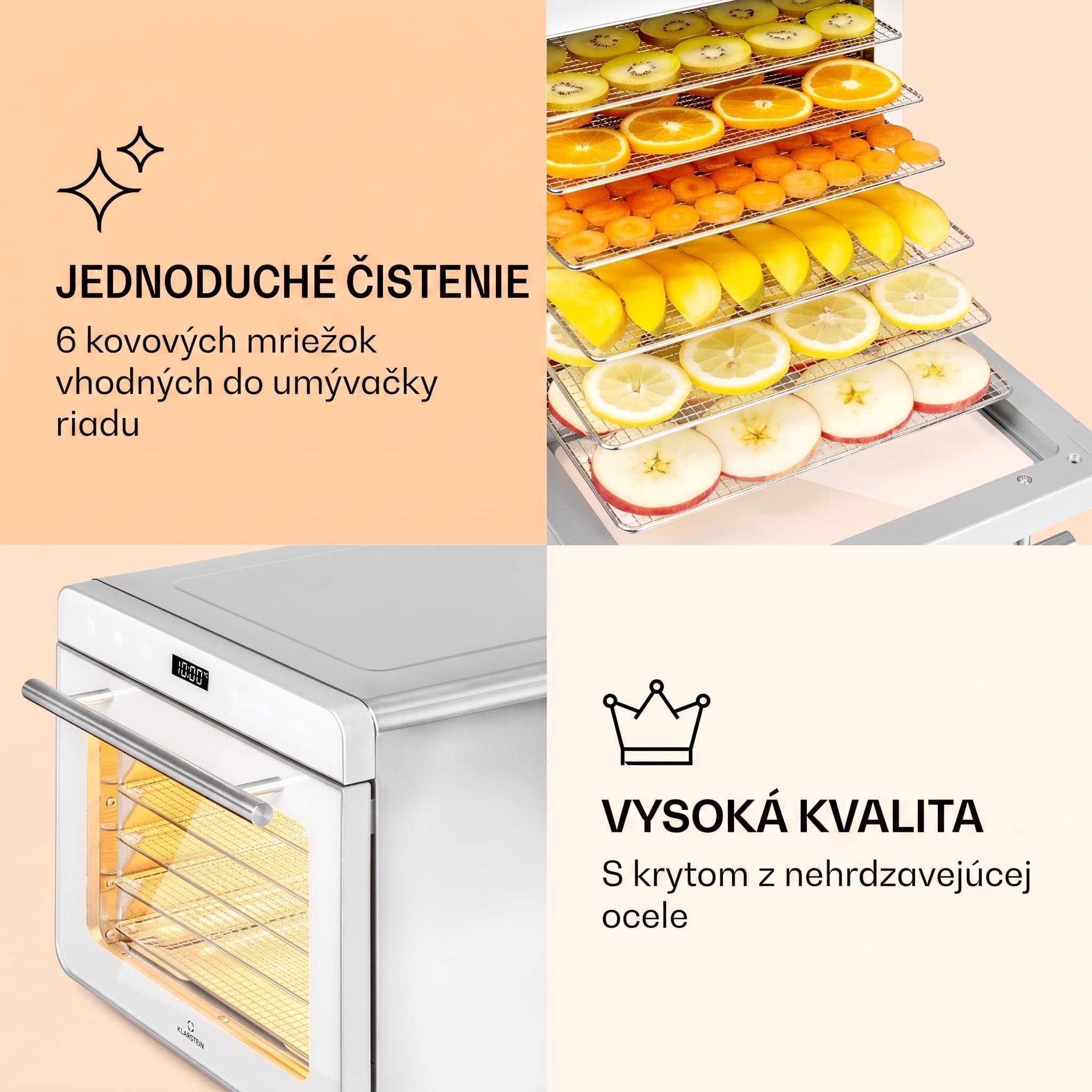 Klarstein Shaftesbury, automatická sušička potravín, 700 W, 35-85°C, časovač, digitálny dotykový displej – Obrázok 5