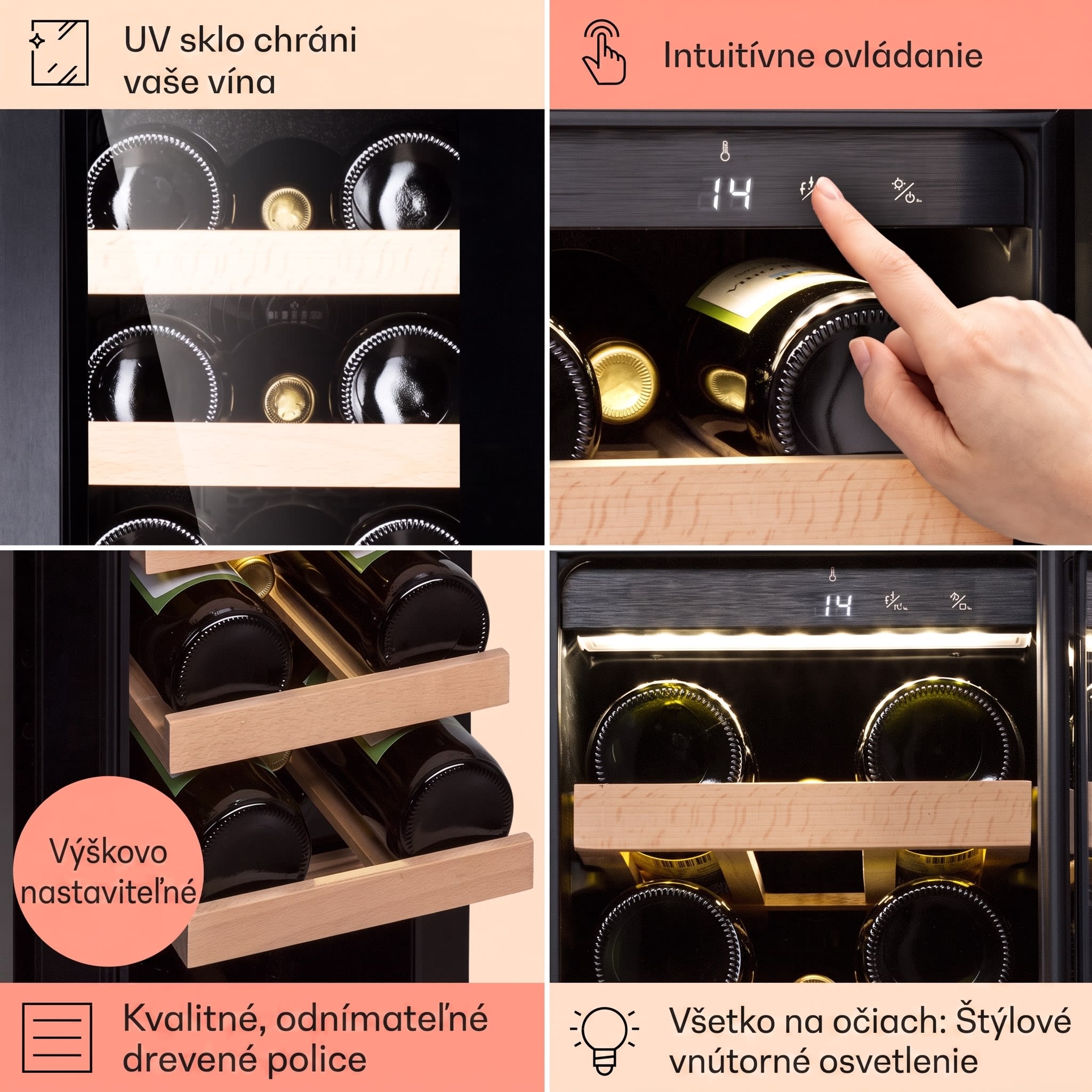 Klarstein Vinovilla 20, vstavaná vinotéka, 50 l, 20 fliaš, sklenené dvere, nehrdzavejúca oceľ – Obrázok 5