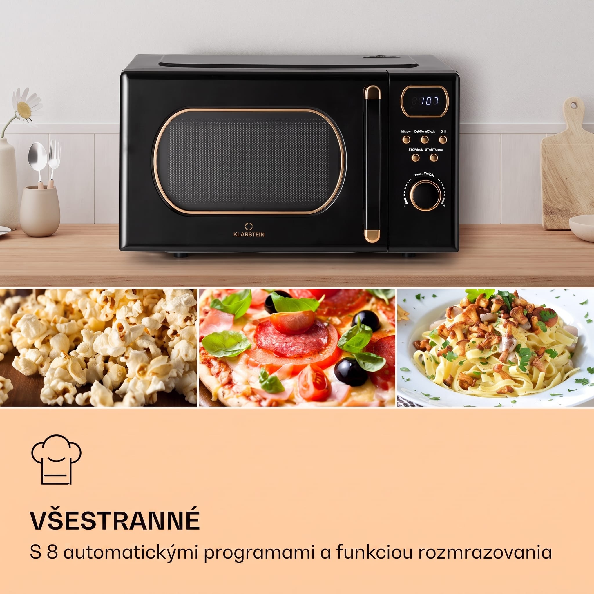 Klarstein Julieta, mikrovlnná rúra s grilom, 20 l, 700/800 W, Ø 25,5 cm, 8 programov – Obrázok 3