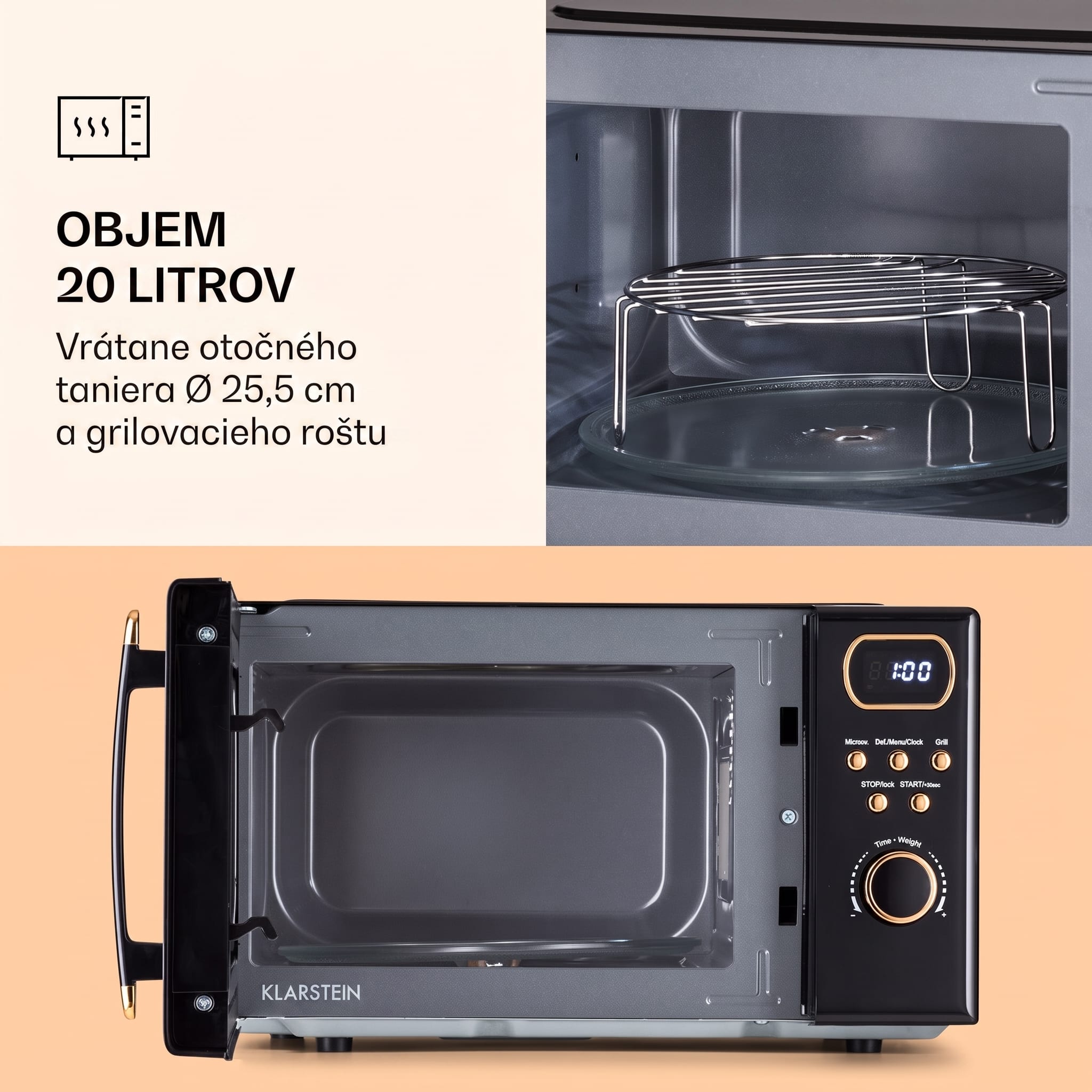 Klarstein Julieta, mikrovlnná rúra s grilom, 20 l, 700/800 W, Ø 25,5 cm, 8 programov – Obrázok 4