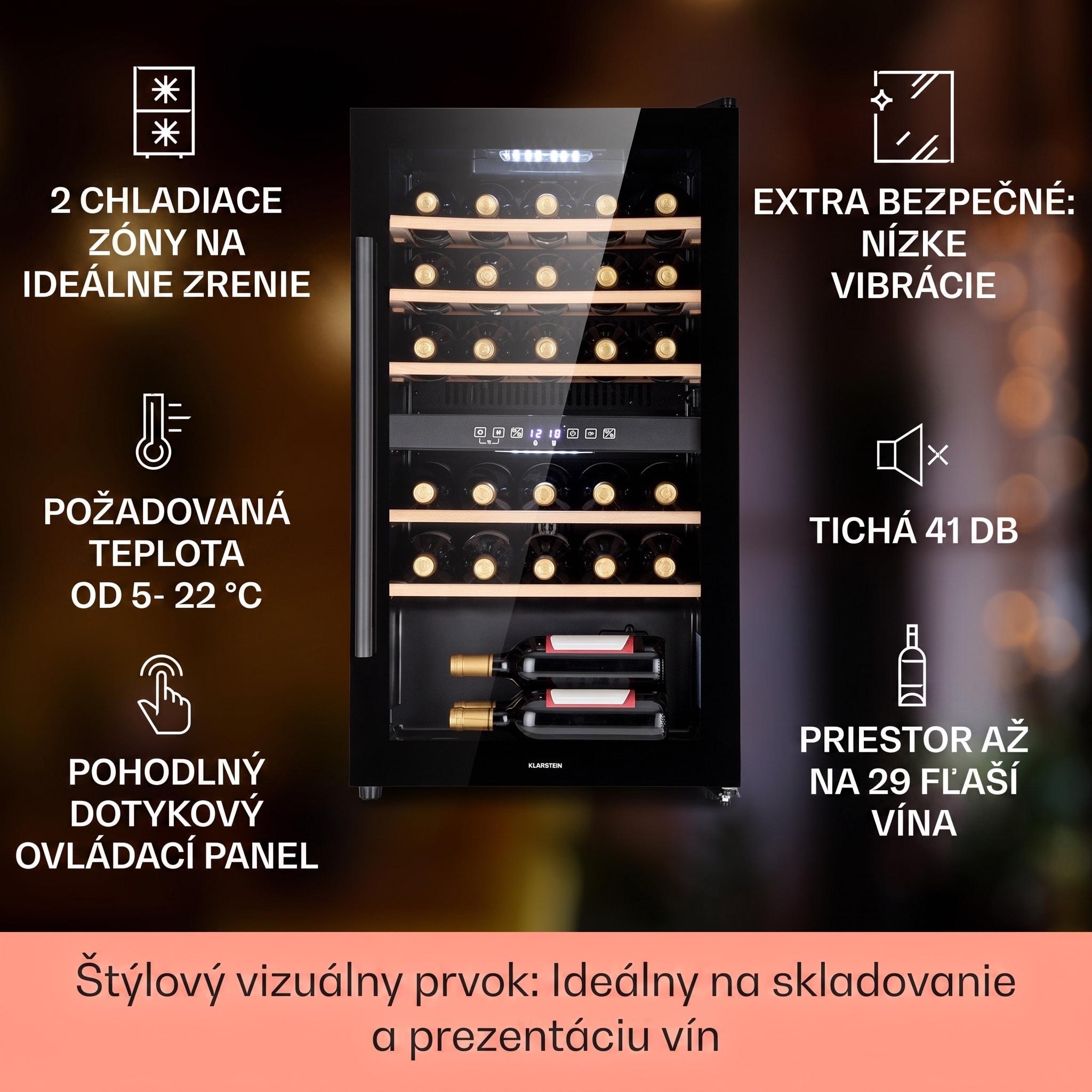 Klarstein Barossa 29 Duo, vinotéka, 80 l, 29 fliaš, 2 zóny, ovládanie tlačidlom – Obrázok 2