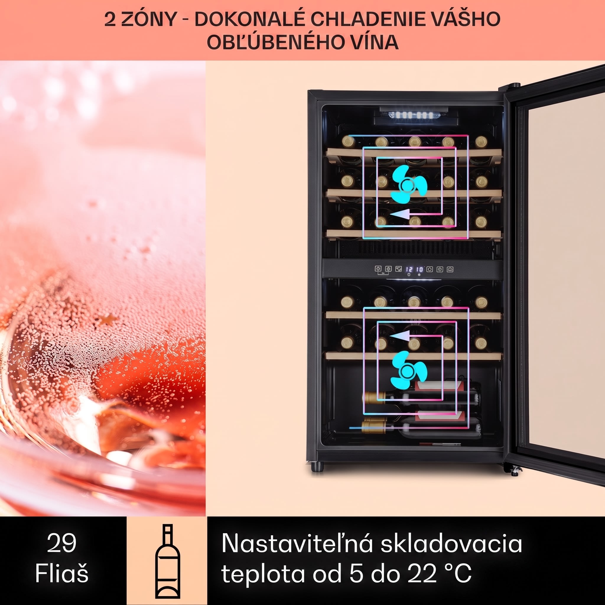 Klarstein Barossa 29 Duo, vinotéka, 80 l, 29 fliaš, 2 zóny, ovládanie tlačidlom – Obrázok 3