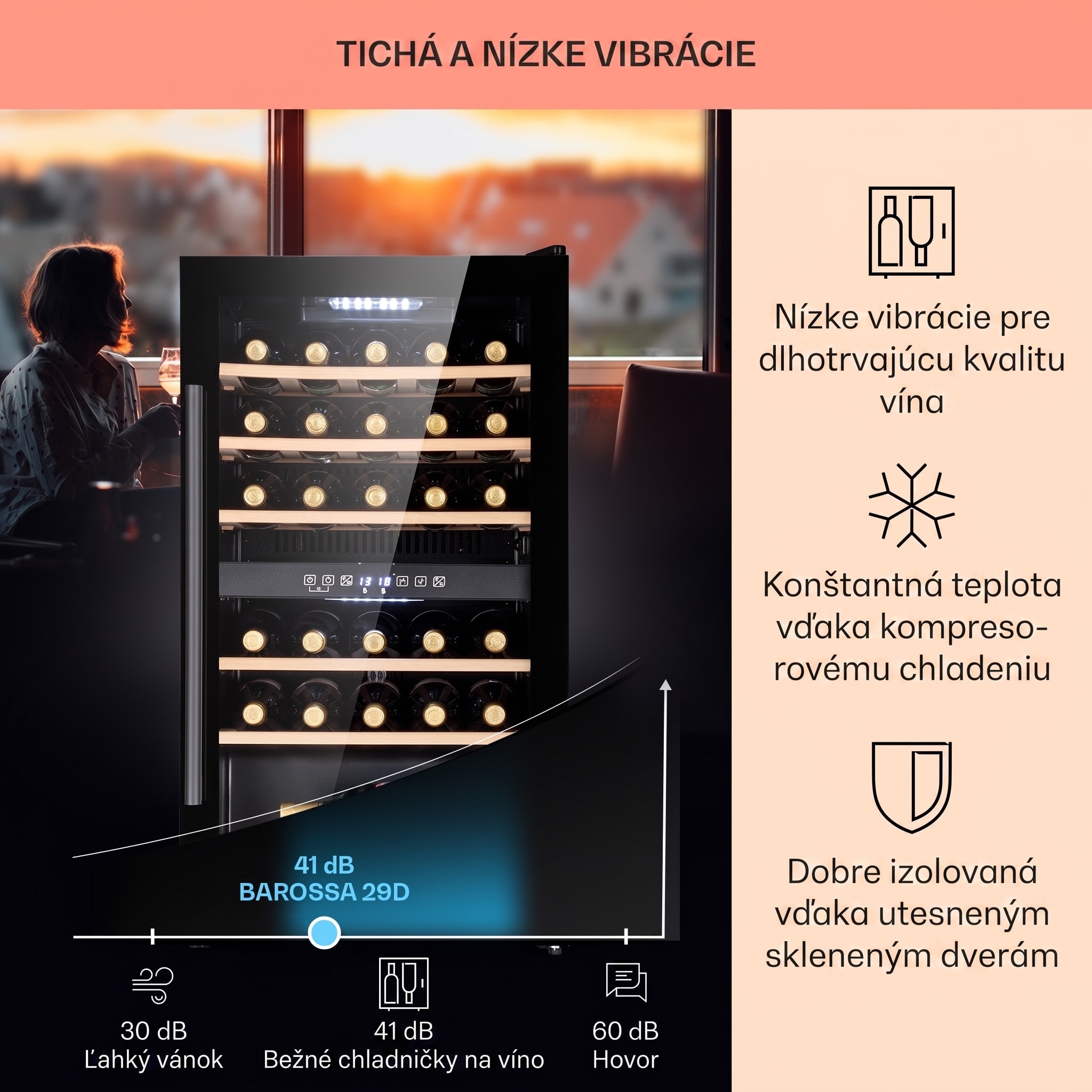 Klarstein Barossa 29 Duo, vinotéka, 80 l, 29 fliaš, 2 zóny, ovládanie tlačidlom – Obrázok 4