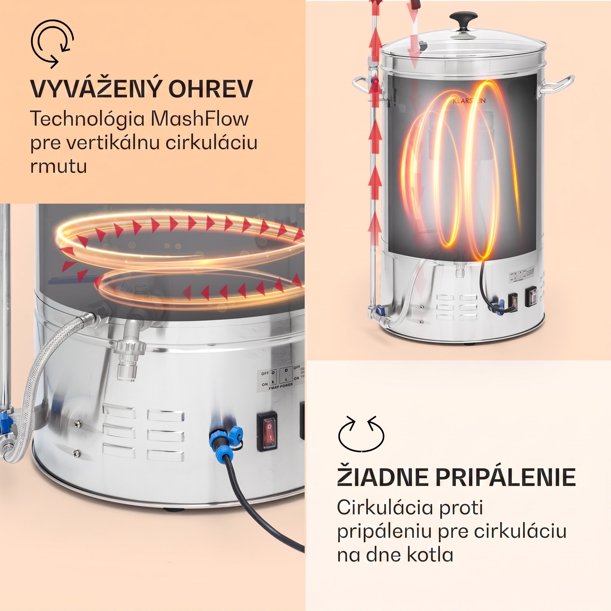 Klarstein Brauheld Smart 45, rmutovací kotol, 45 l, 2500 W, 100 °C, obehové čerpadlo, nehrdzavejúca oceľ – Obrázok 5
