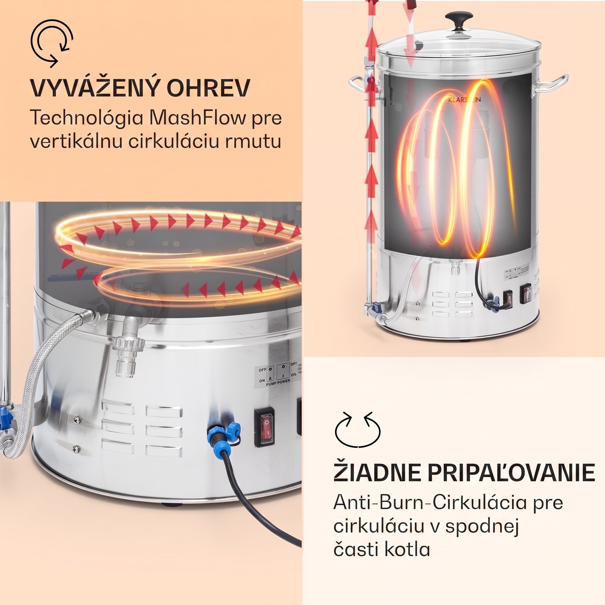 Klarstein Brauheld Smart 65, rmutovací kotol, 65 l, 2500 W, 100 °C, obehové čerpadlo, nehrdzavejúca oceľ – Obrázok 5