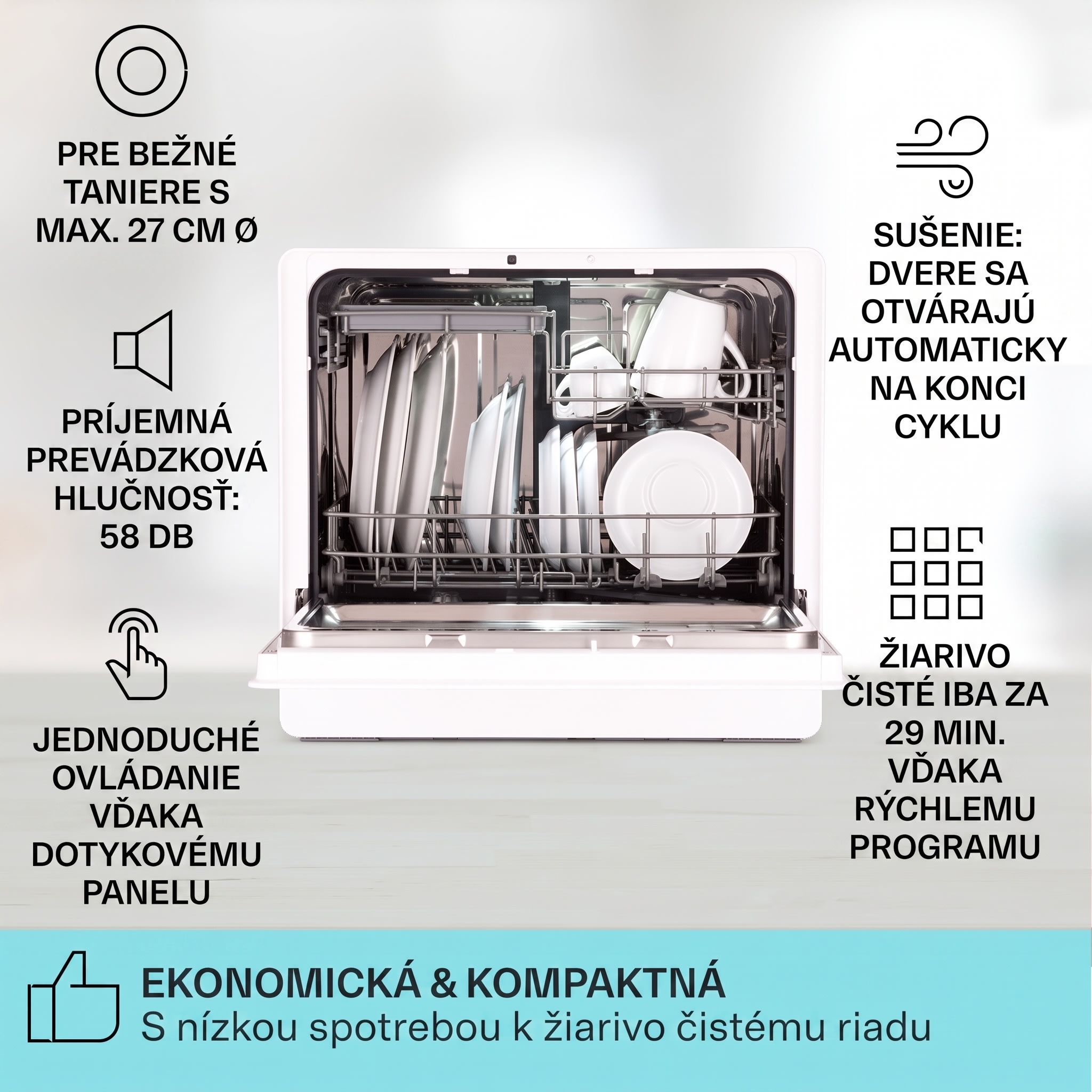 Klarstein Emerald 5 Slim, umývačka riadu, voľne stojaca, 7 programov, dotykové ovládanie – Obrázok 2