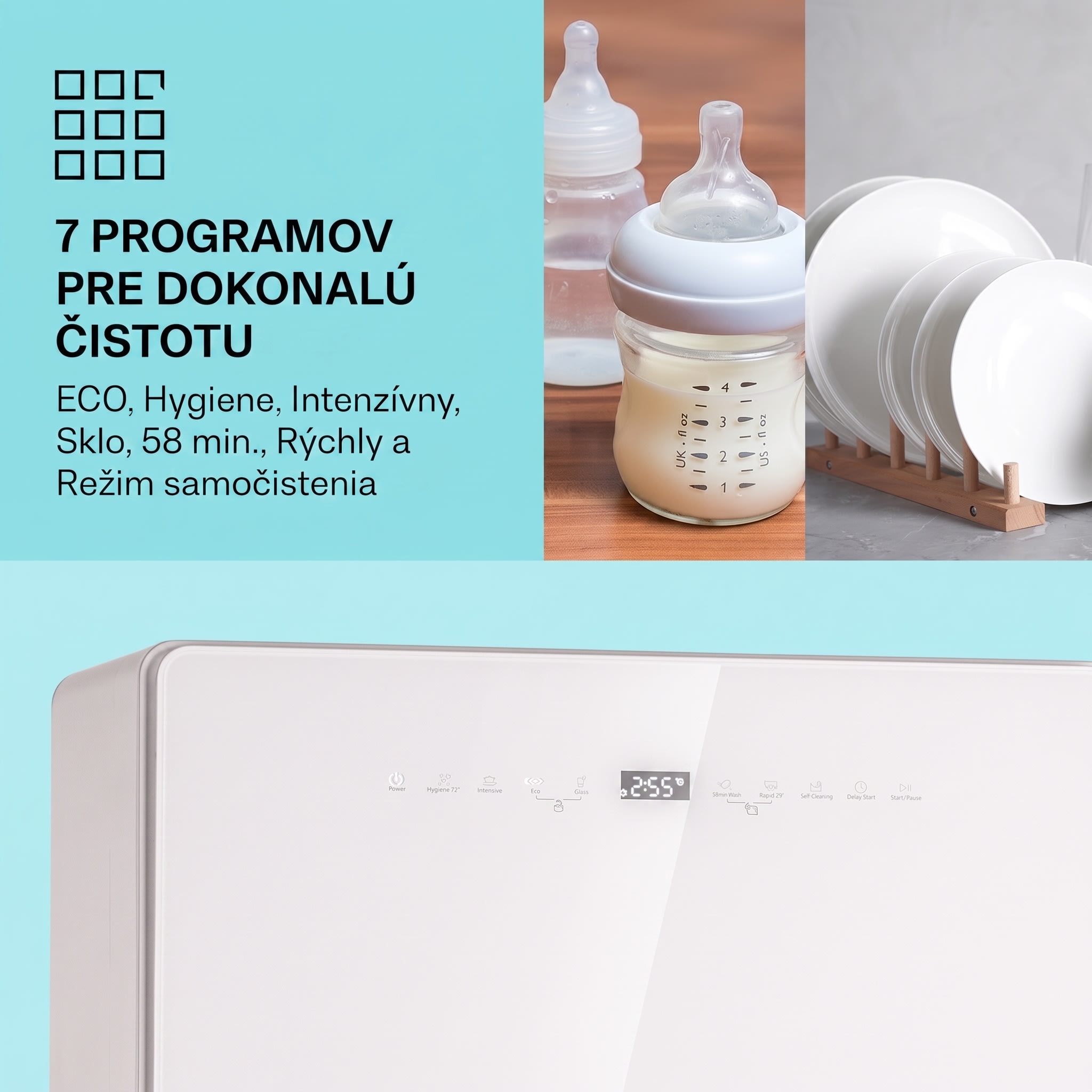 Klarstein Emerald 5 Slim, umývačka riadu, voľne stojaca, 7 programov, dotykové ovládanie – Obrázok 3