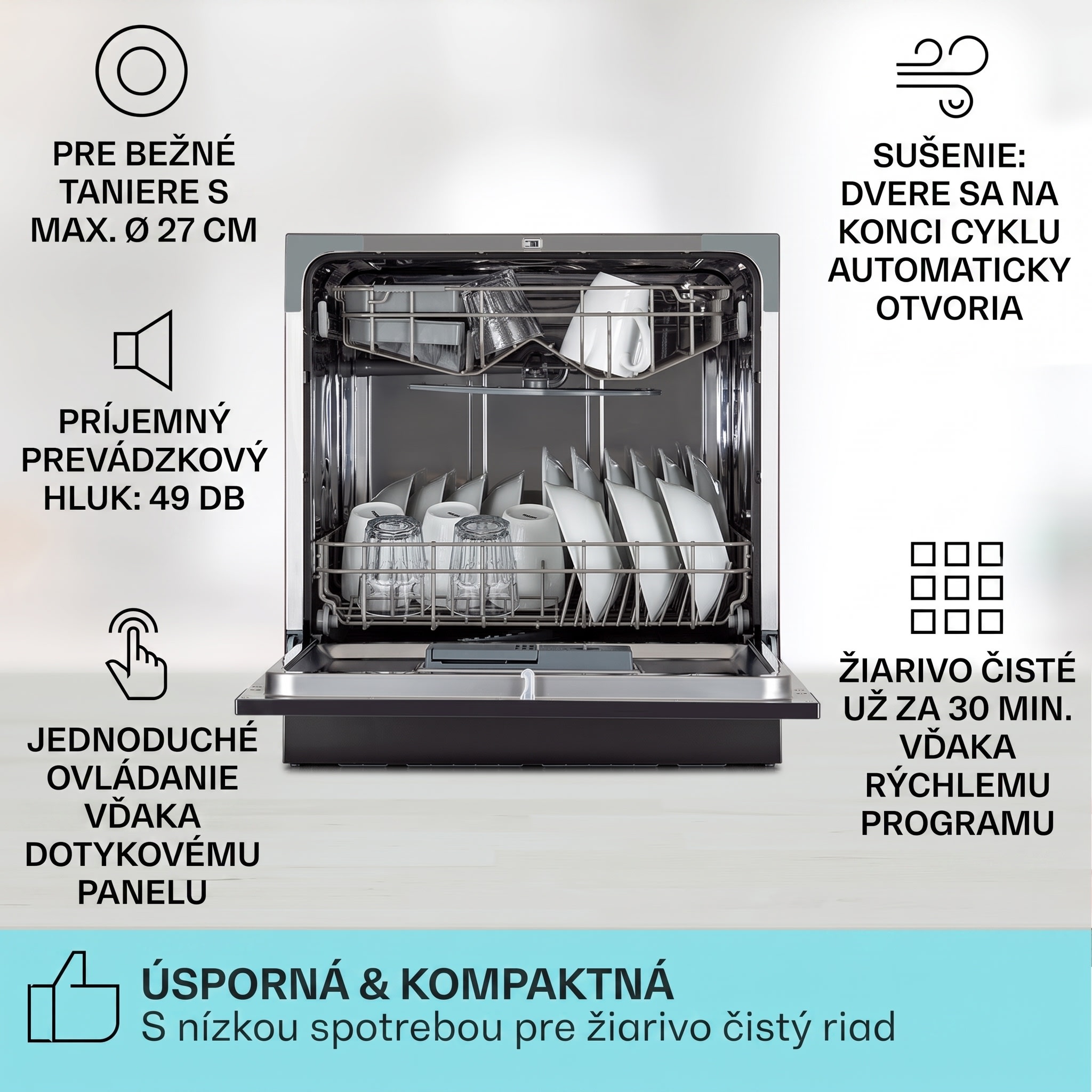 Klarstein Amazonia 8, umývačka riadu, 1620 W, na 8 súprav riadu, energet. trieda F, 49 dB – Obrázok 2