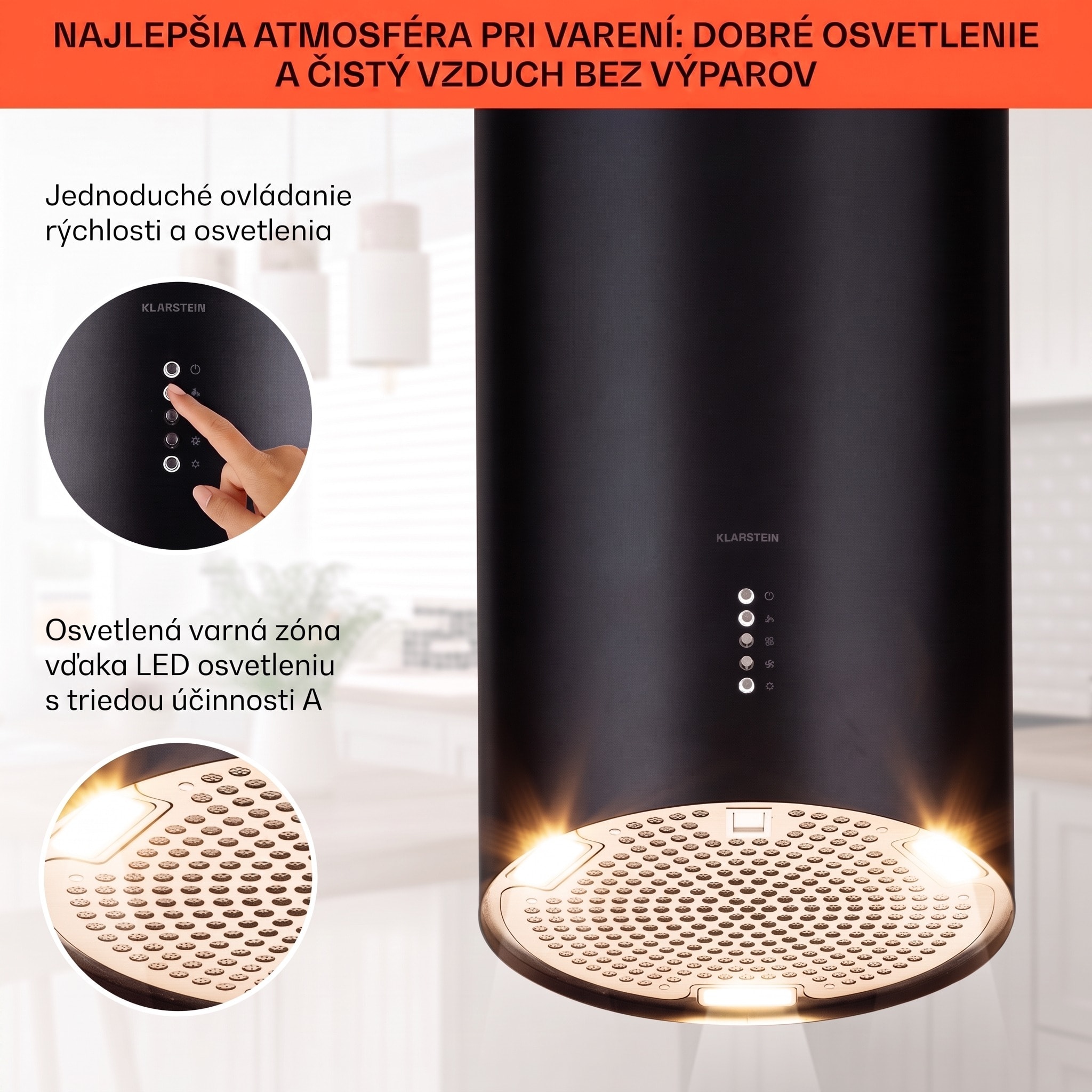 Klarstein Bolea, digestor, 38 cm, ostrovčekový, 651 m³/h, LED, filtre s aktívnym uhlím, nehrdzavejúca oceľ – Obrázok 4