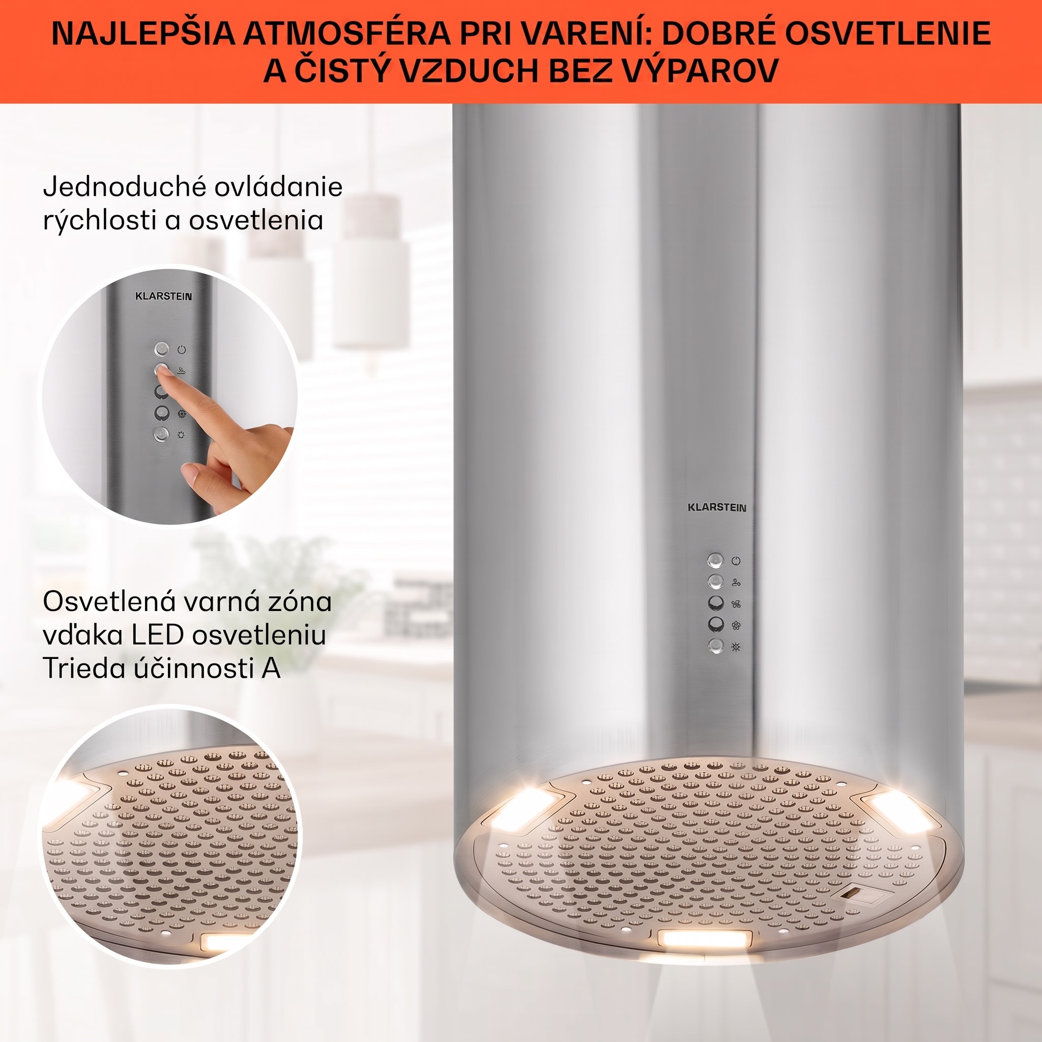 Klarstein Bolea, digestor, 38 cm, ostrovčekový, 651 m³/h, LED, filtre s aktívnym uhlím, nehrdzavejúca oceľ – Obrázok 4