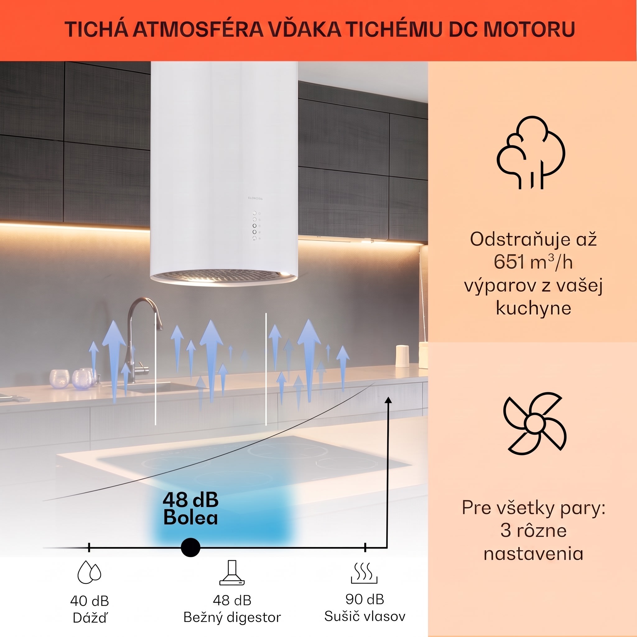 Klarstein Bolea, digestor, 38 cm, ostrovčekový, 651 m³/h, LED, filtre s aktívnym uhlím, nehrdzavejúca oceľ – Obrázok 3
