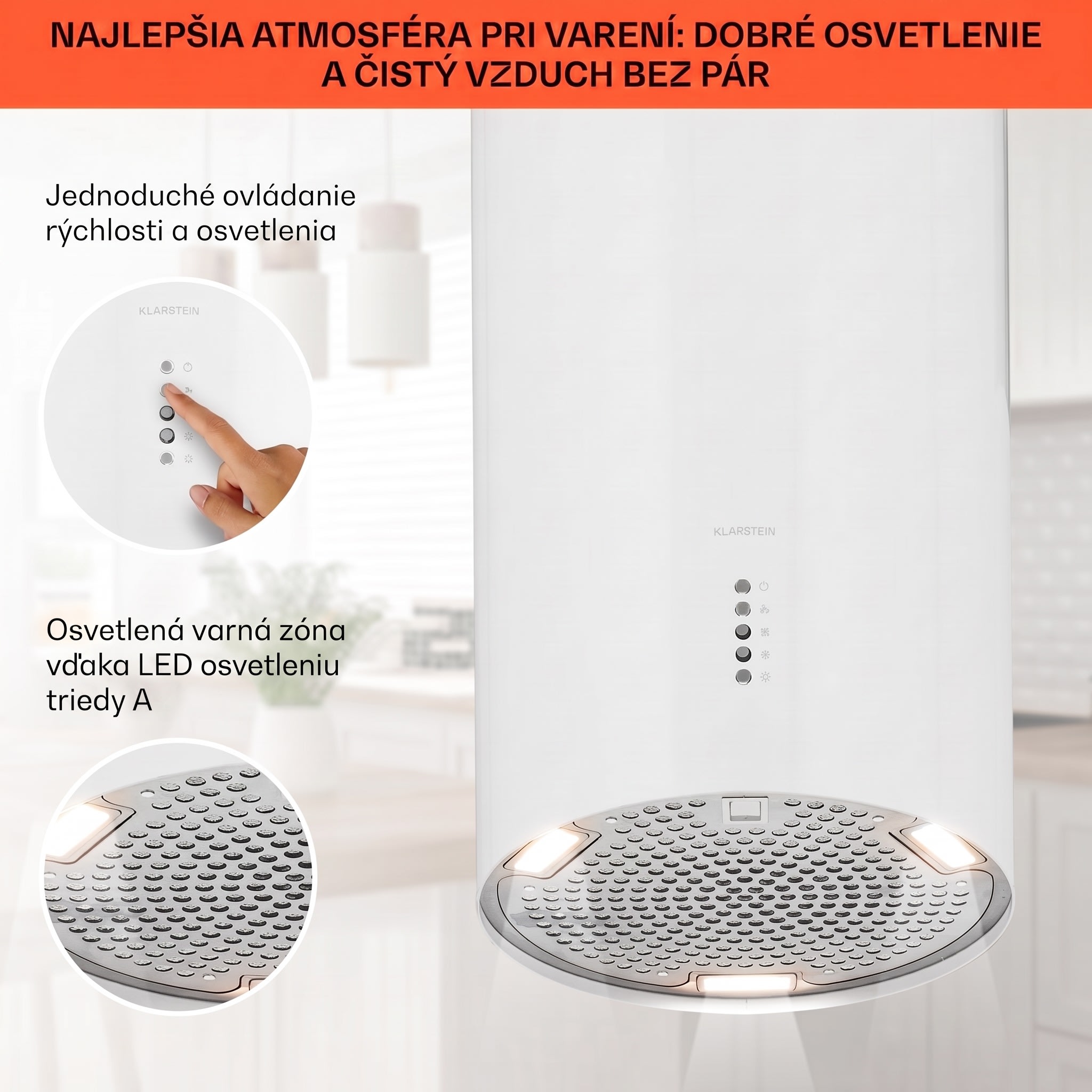 Klarstein Bolea, digestor, 38 cm, ostrovčekový, 651 m³/h, LED, filtre s aktívnym uhlím, nehrdzavejúca oceľ – Obrázok 4