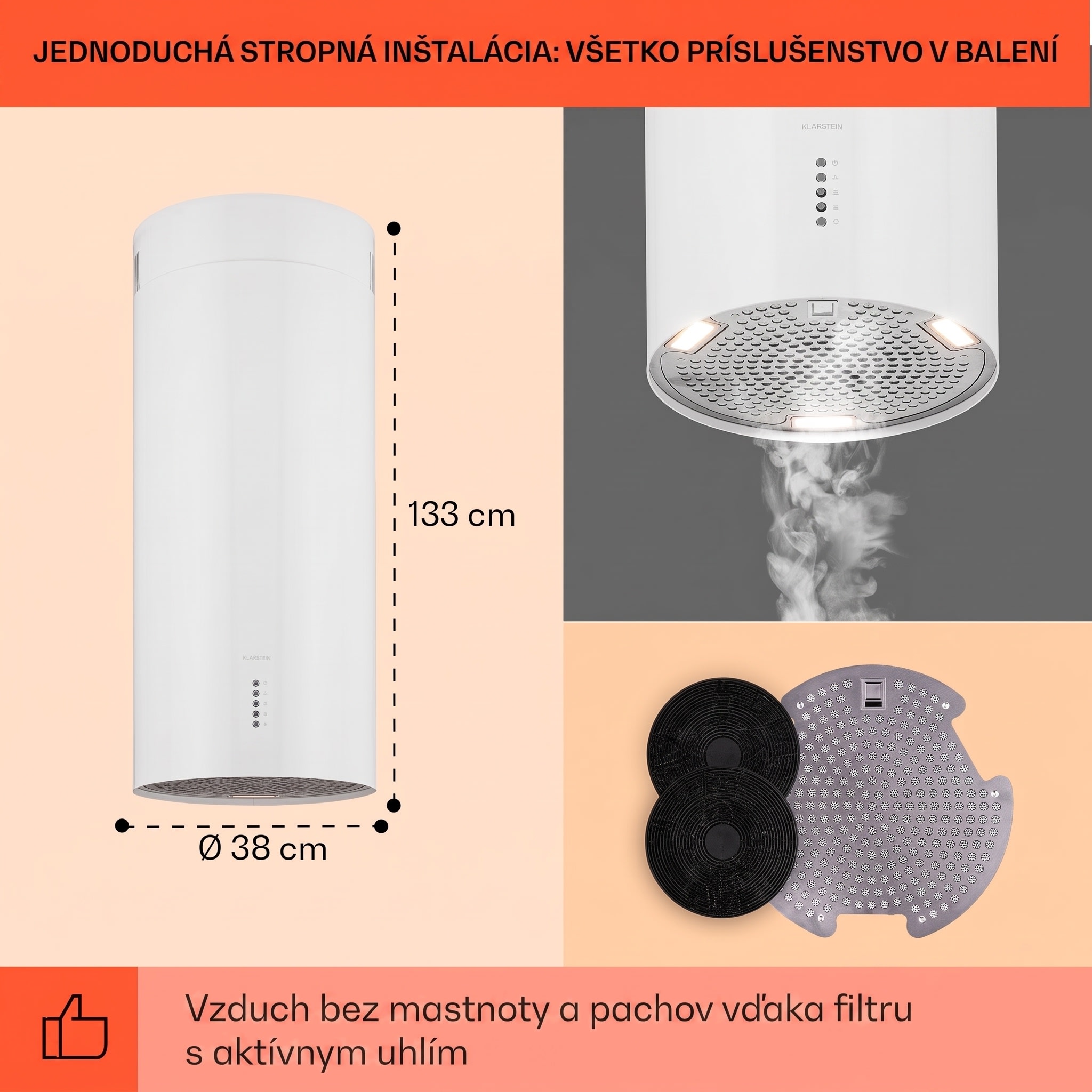 Klarstein Bolea, digestor, 38 cm, ostrovčekový, 651 m³/h, LED, filtre s aktívnym uhlím, nehrdzavejúca oceľ – Obrázok 5
