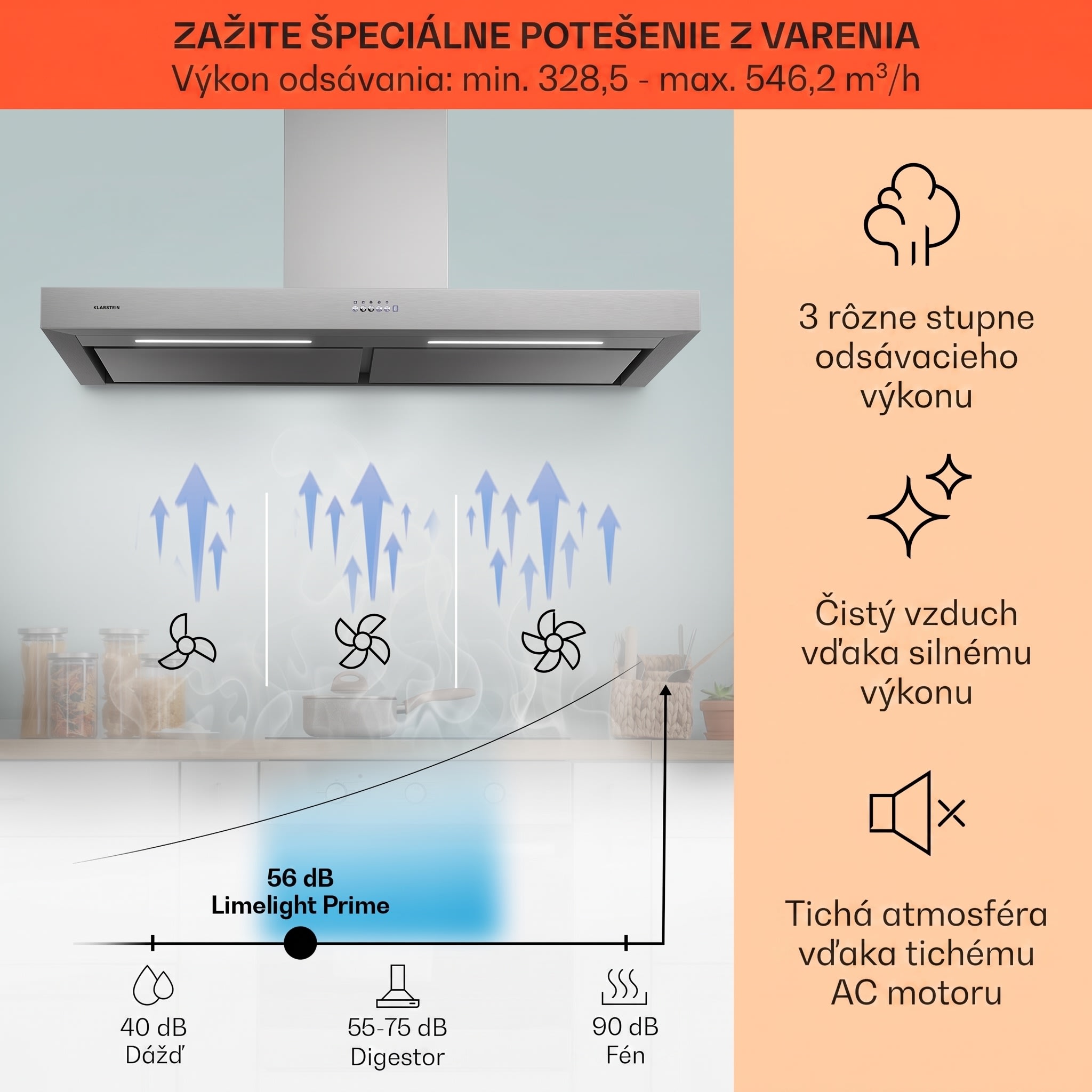 Klarstein Limelight, digestor, 120 cm, nástenný, 546,2 m³/h, nehrdzavejúca oceľ – Obrázok 3
