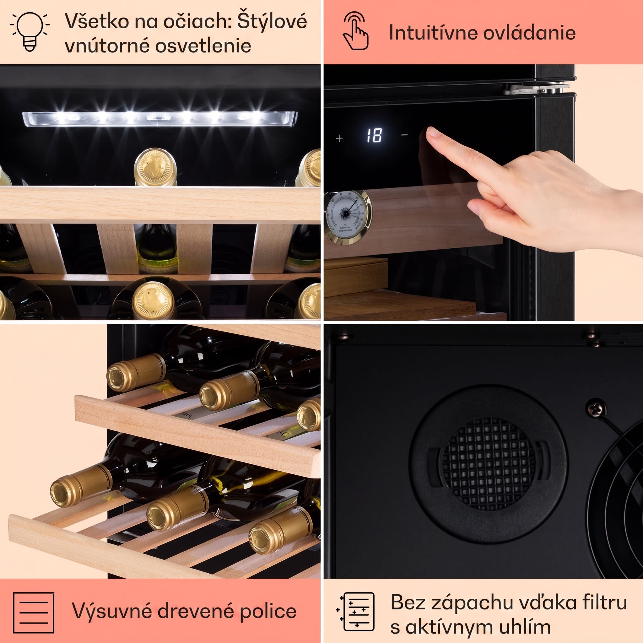 Klarstein El Dorado 89, humidor a chladnička na víno, 89 l, dotykové ovládanie, LED – Obrázok 5