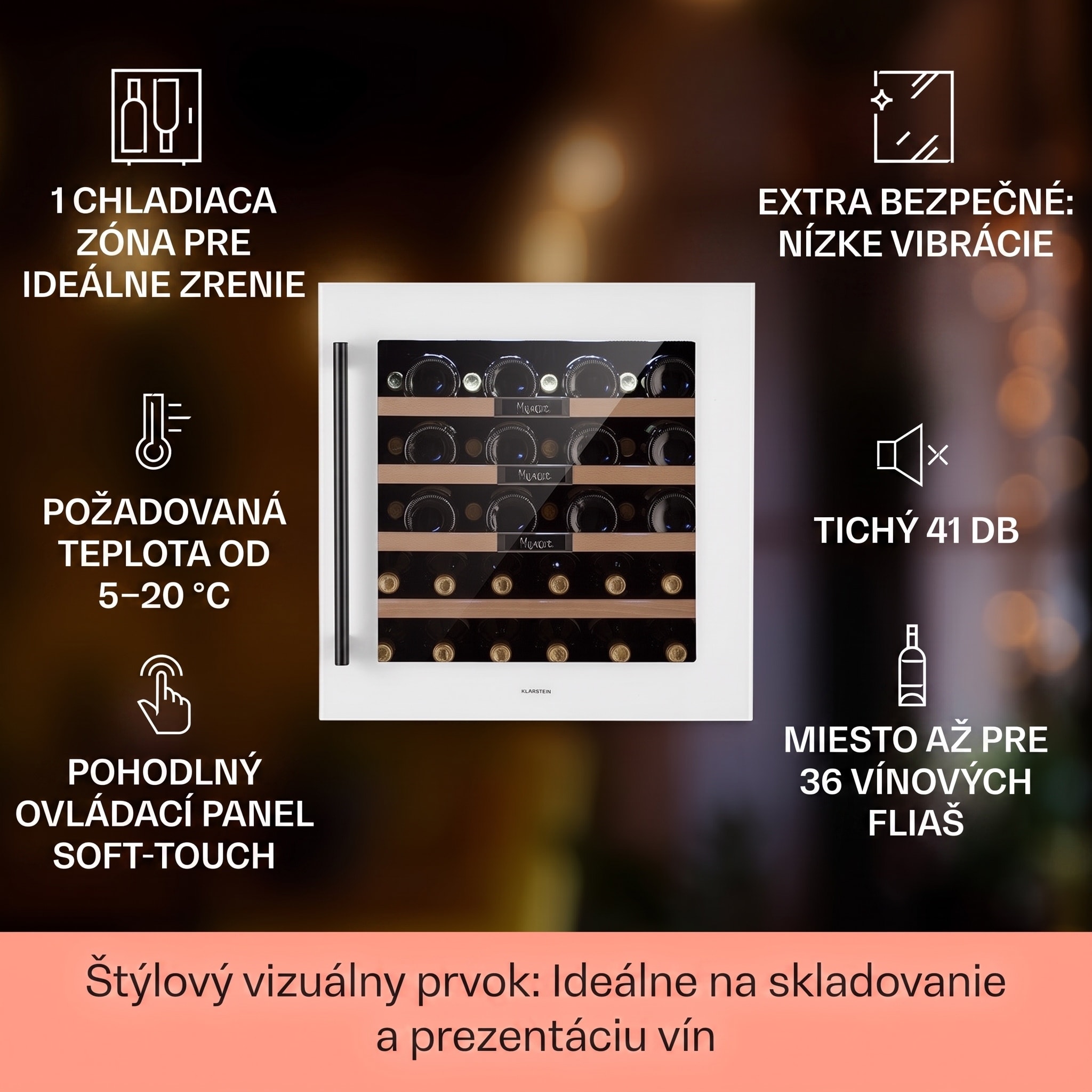 Klarstein Vinsider 36 Built-In Uno, vstavaná vinotéka,92 l, 36 fliaš, nehrdzavejúca oceľ – Obrázok 2