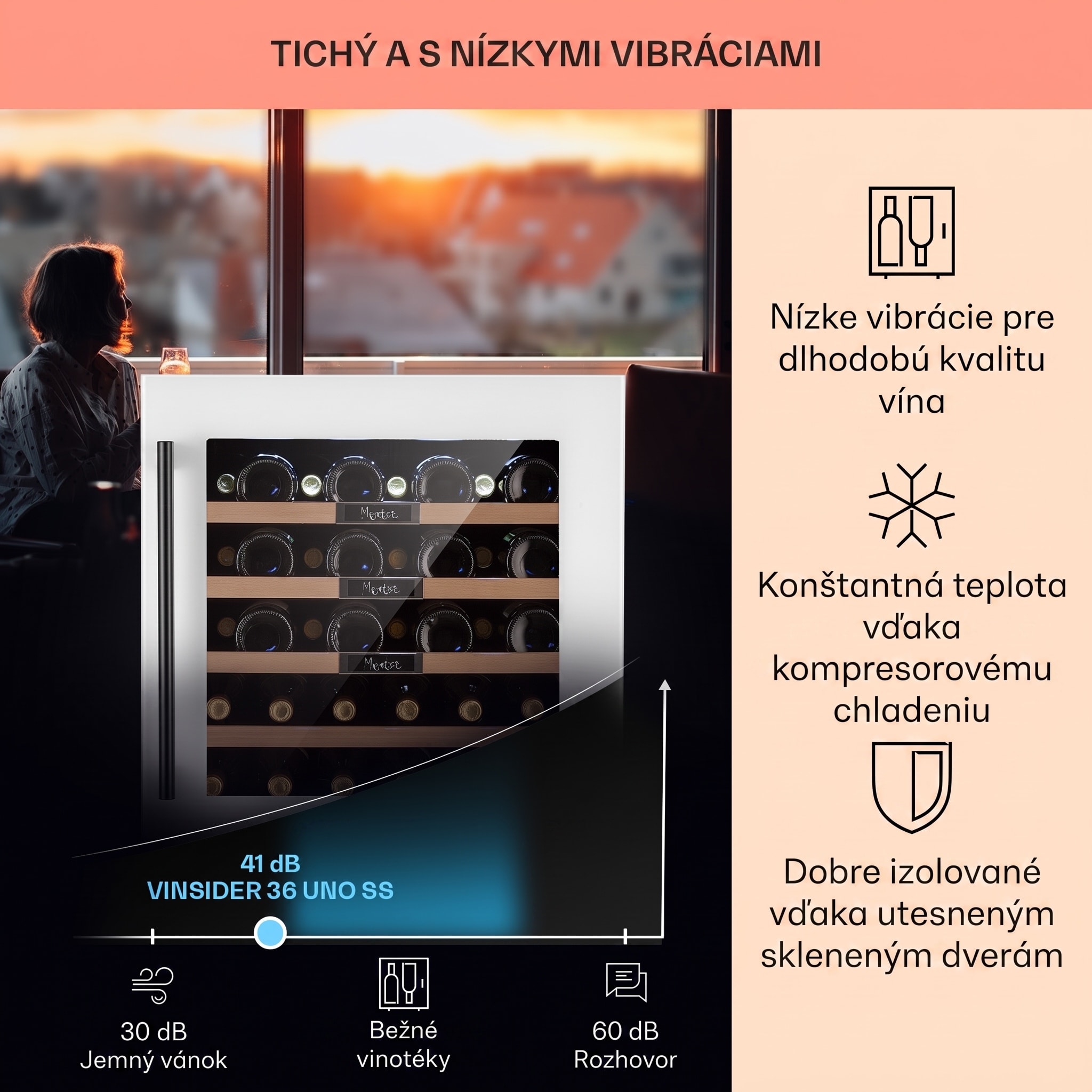 Klarstein Vinsider 36 Built-In Uno, vstavaná vinotéka,92 l, 36 fliaš, nehrdzavejúca oceľ – Obrázok 4