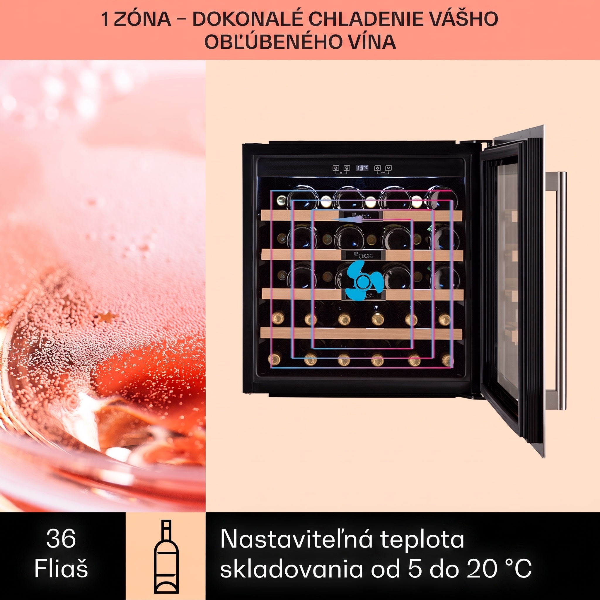 Klarstein Vinsider 36 Built-In Uno, vstavaná vinotéka, 92 l, 36 fliaš, nehrdzavejúca oceľ – Obrázok 3