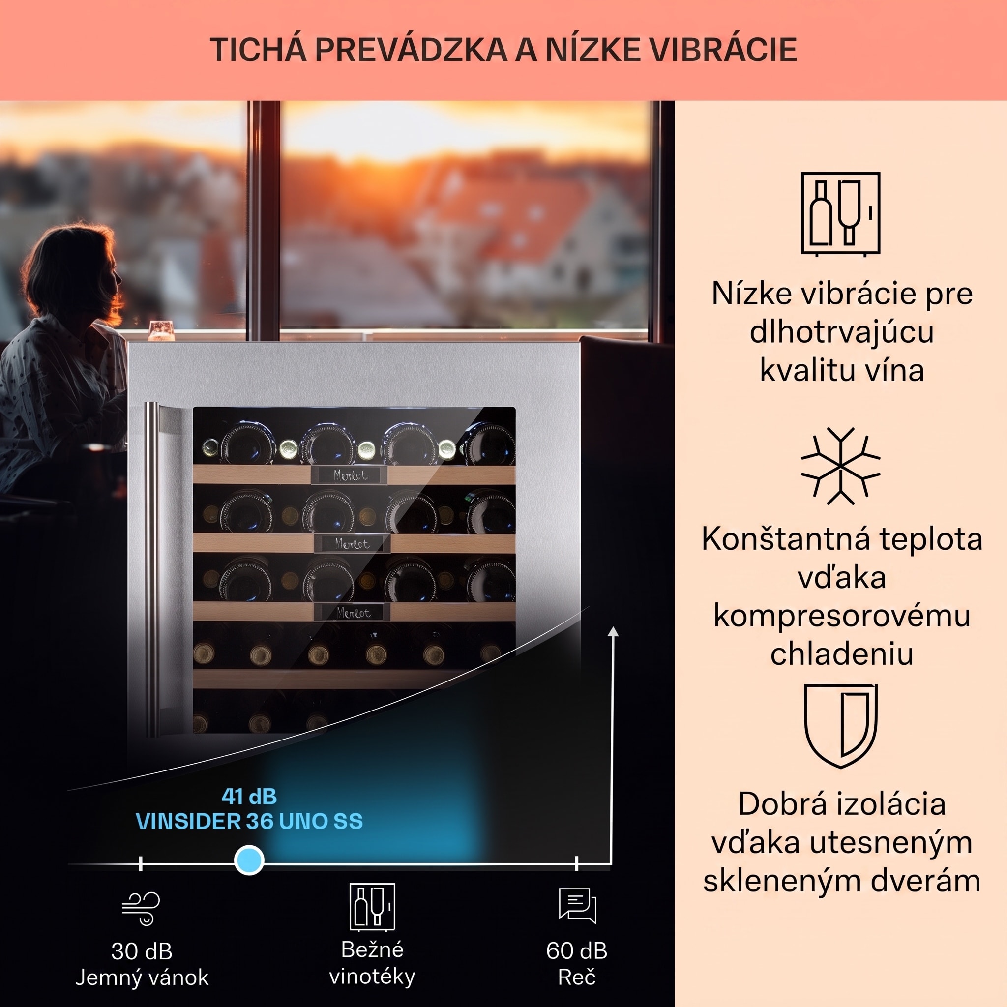 Klarstein Vinsider 36 Built-In Uno, vstavaná vinotéka, 92 l, 36 fliaš, nehrdzavejúca oceľ – Obrázok 4