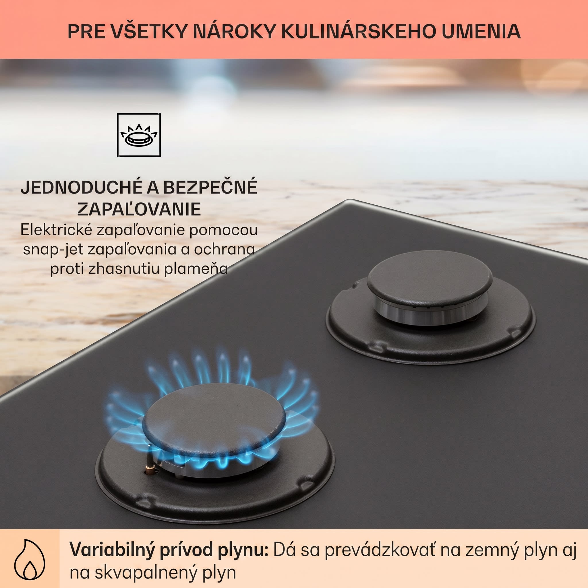 Klarstein Firetale plynová varná doska 4-zónová 60 cm s hliníkovými horákmi vrátane hadice a redukčného ventilu – Obrázok 5